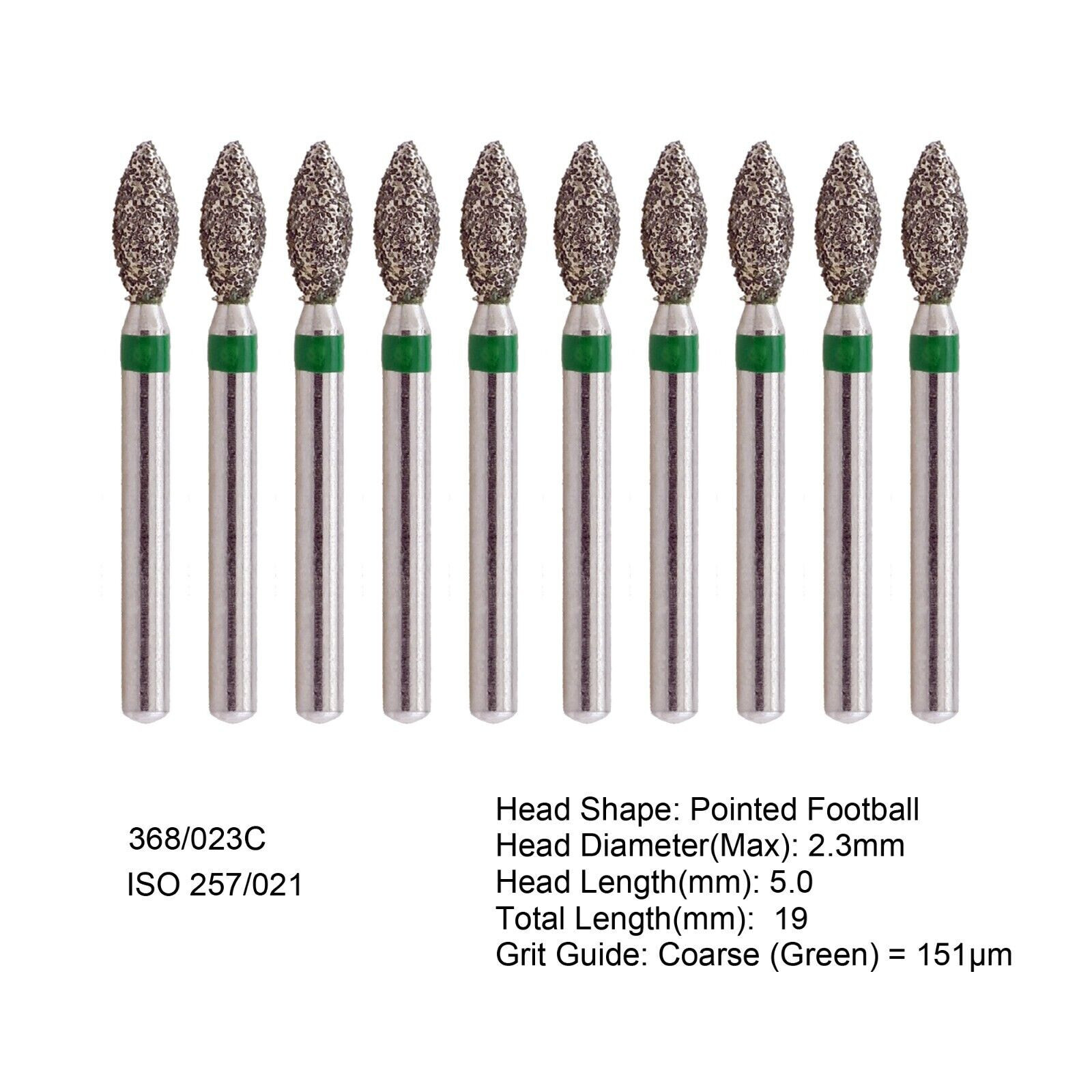 Dental Diamond Burs FG Pointed Football 368/023C Coarse Grit High Speed Bur