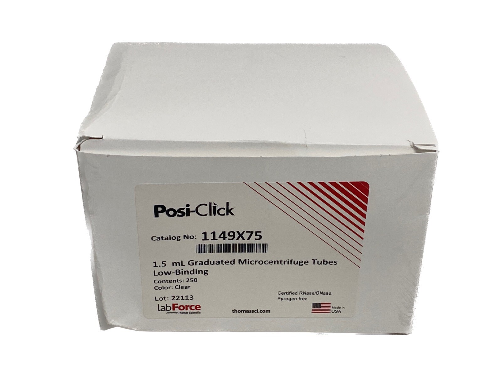 (250) LABFORCE Posi-Click 1.5mL Graduated Low Binding Microcentrifuge Tubes Clr