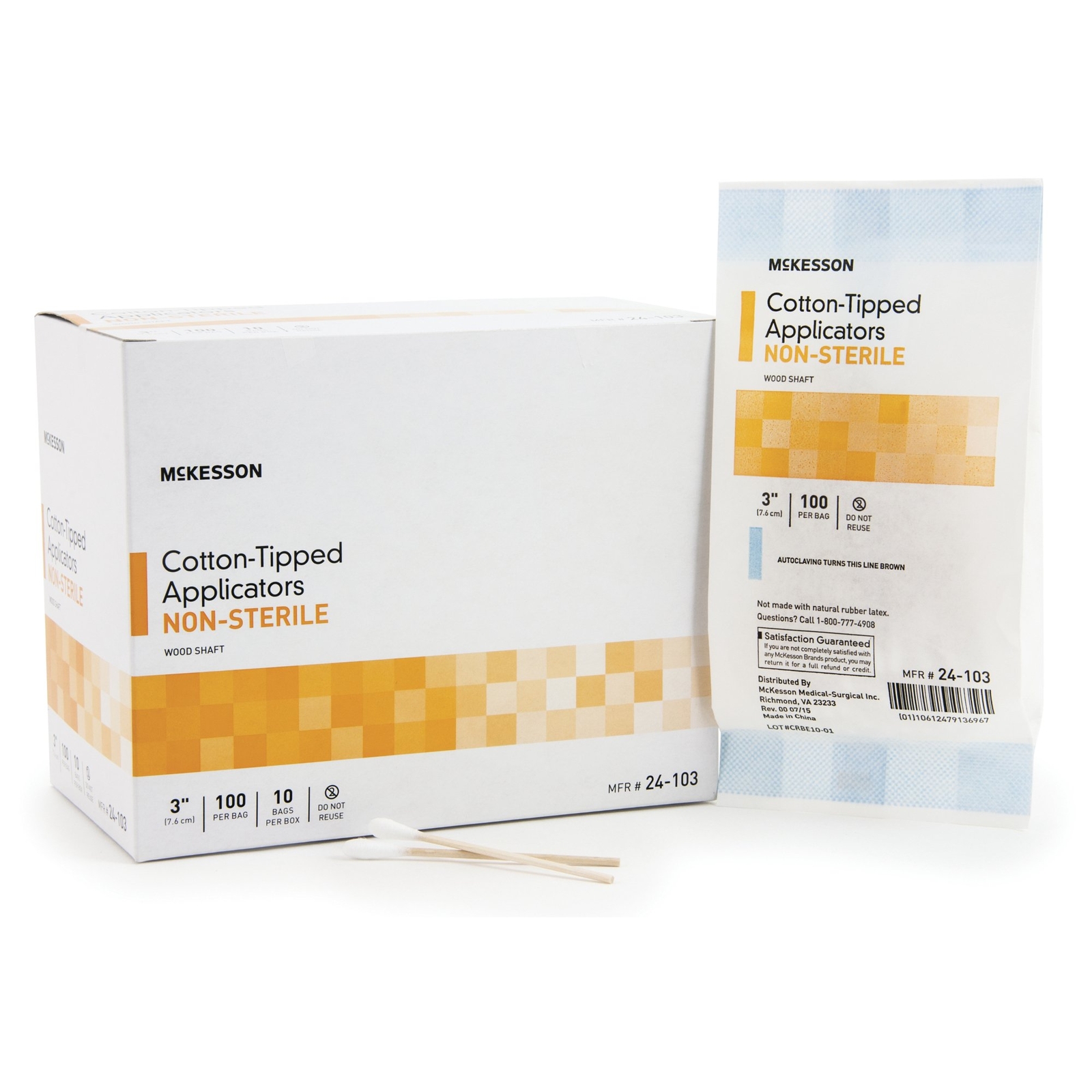 McKesson Swabstick NonSterile 3 Inch 24-103 100 Bag(s) 100 /Bag