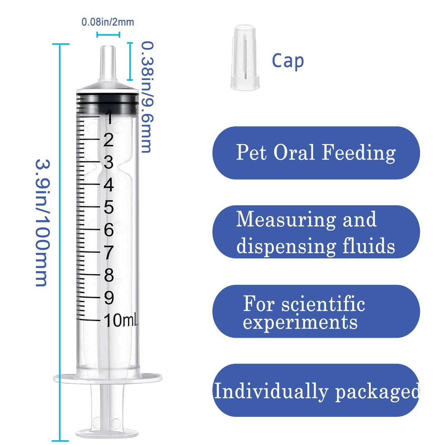 10ml Syringe for Liquid,Syringe Without Needle,Sterile 10ml-10pcs, white