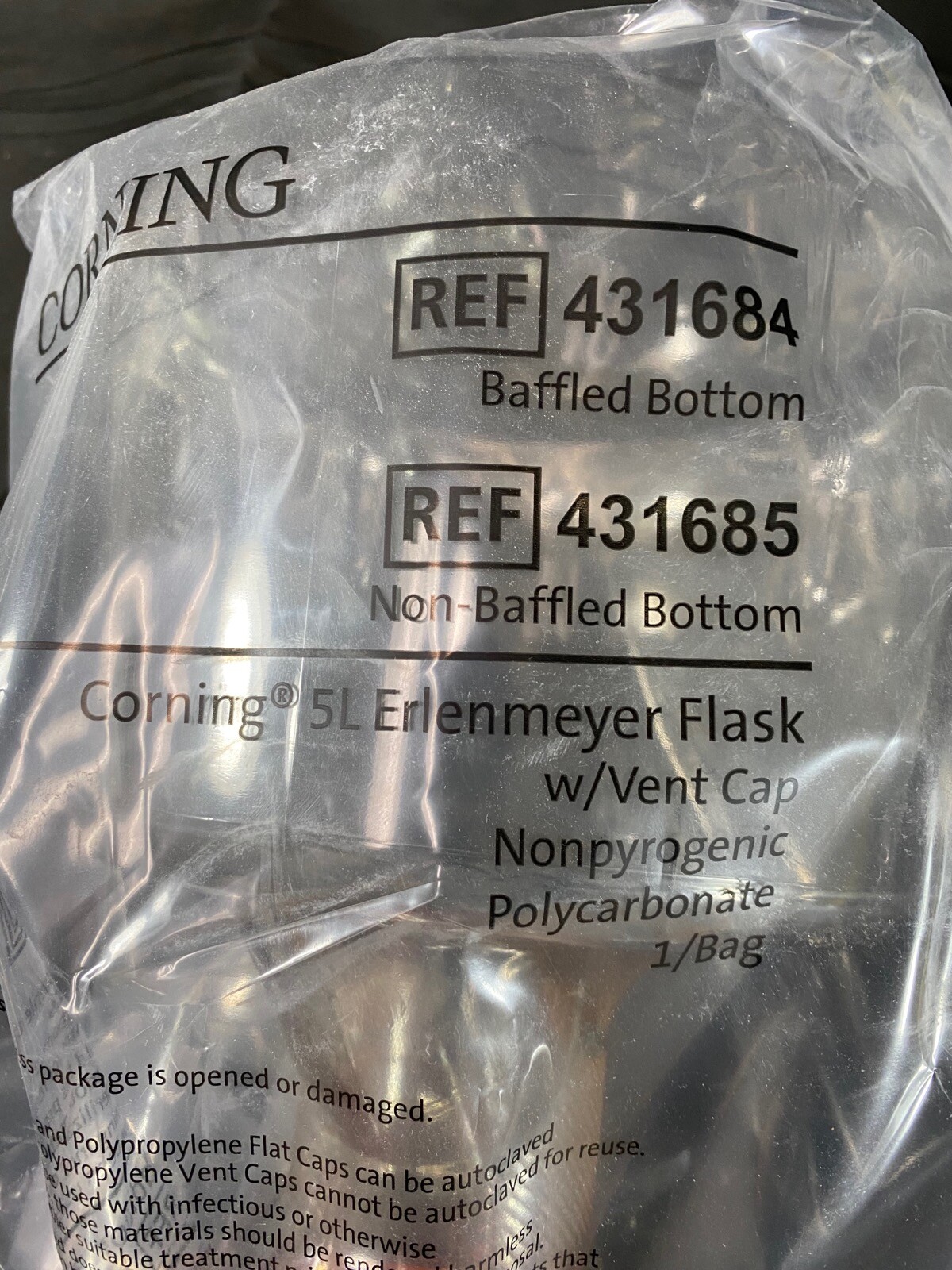 CORNING 5L Baffled Polycarbonate Erlenmeyer Fernbach Flask Vent Cap 431685