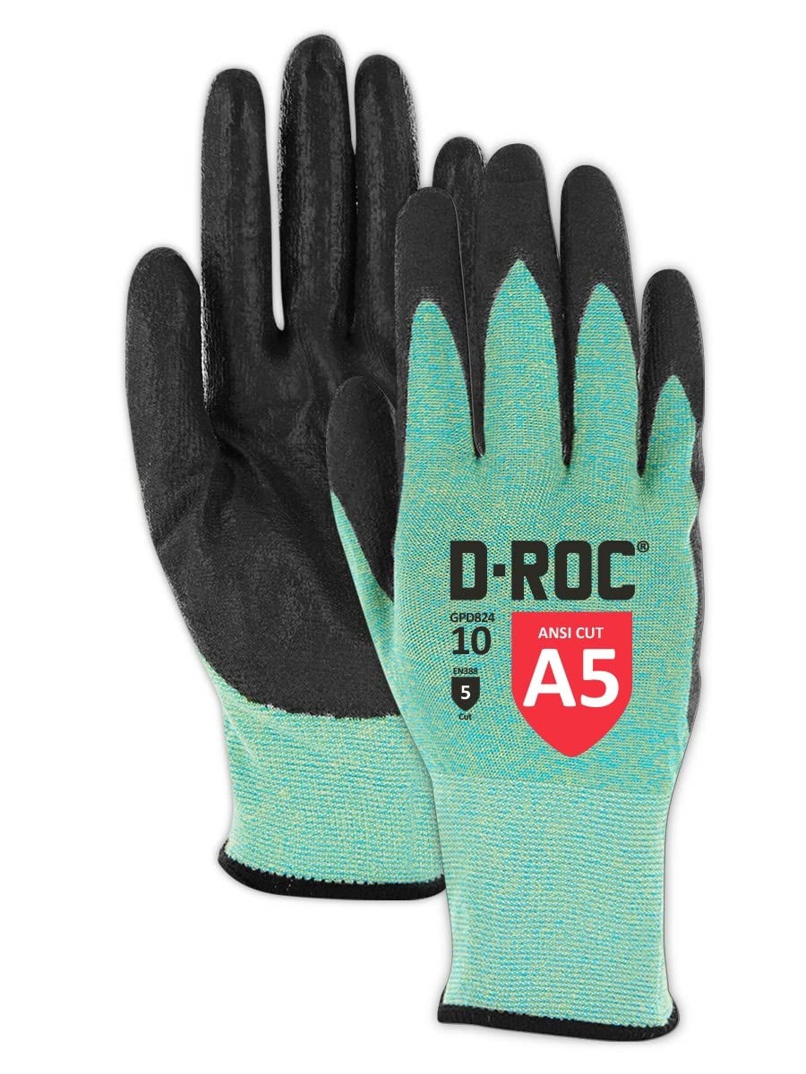 Magid Resistant Cut Level A5 Work Gloves 6 Pr Dry Grip Polyurethane Coated Size