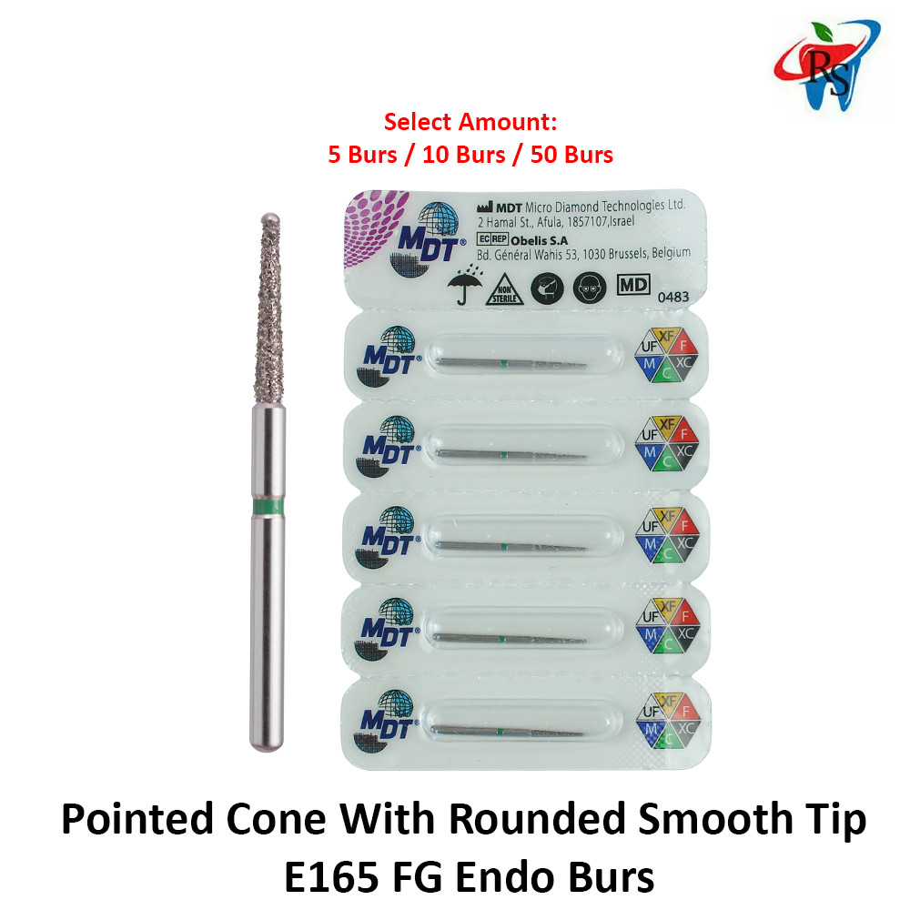 Dental MDT Pointed Cone With Rounded Smooth Tip E165 FG End0 Burs Ø0.14mmX9.0mm