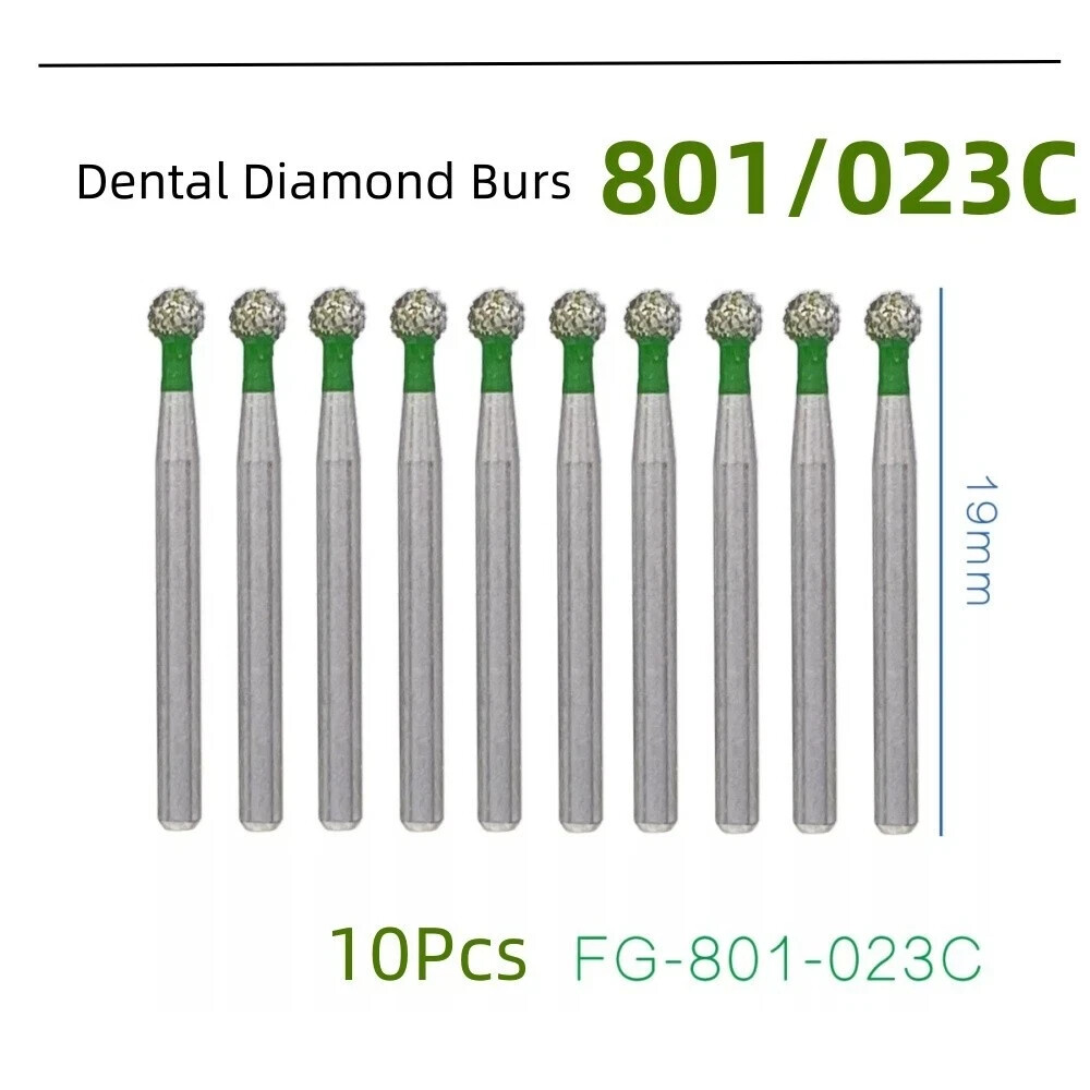 10Pcs/Pack Dental Diamond Burs FG Round Ball 801/023C Coarse Grit High Speed