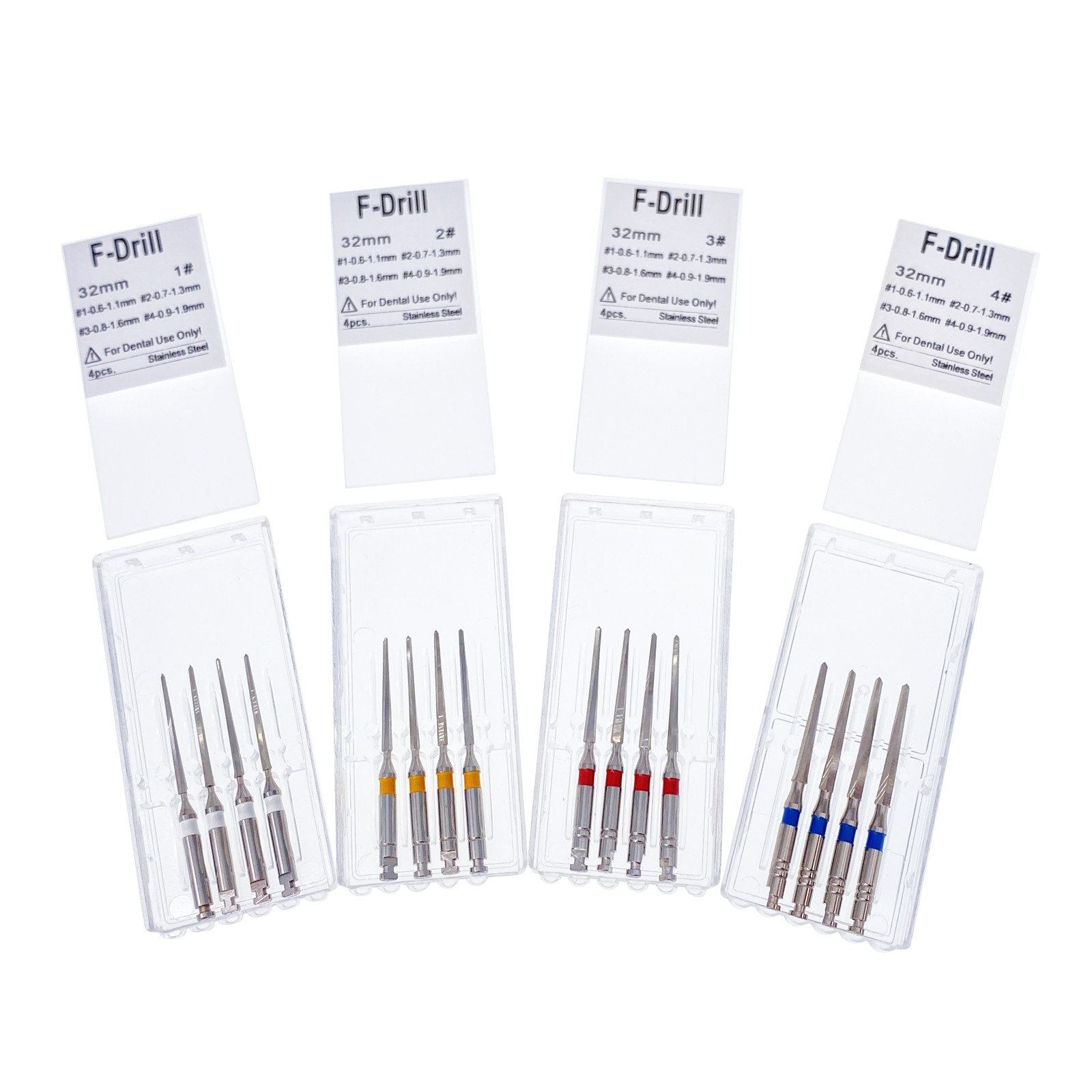 4/pk Dental Endodontic Endo Root Canal Fiber Post Drills 1.1mm 1.3mm 1.6mm 1.9mm