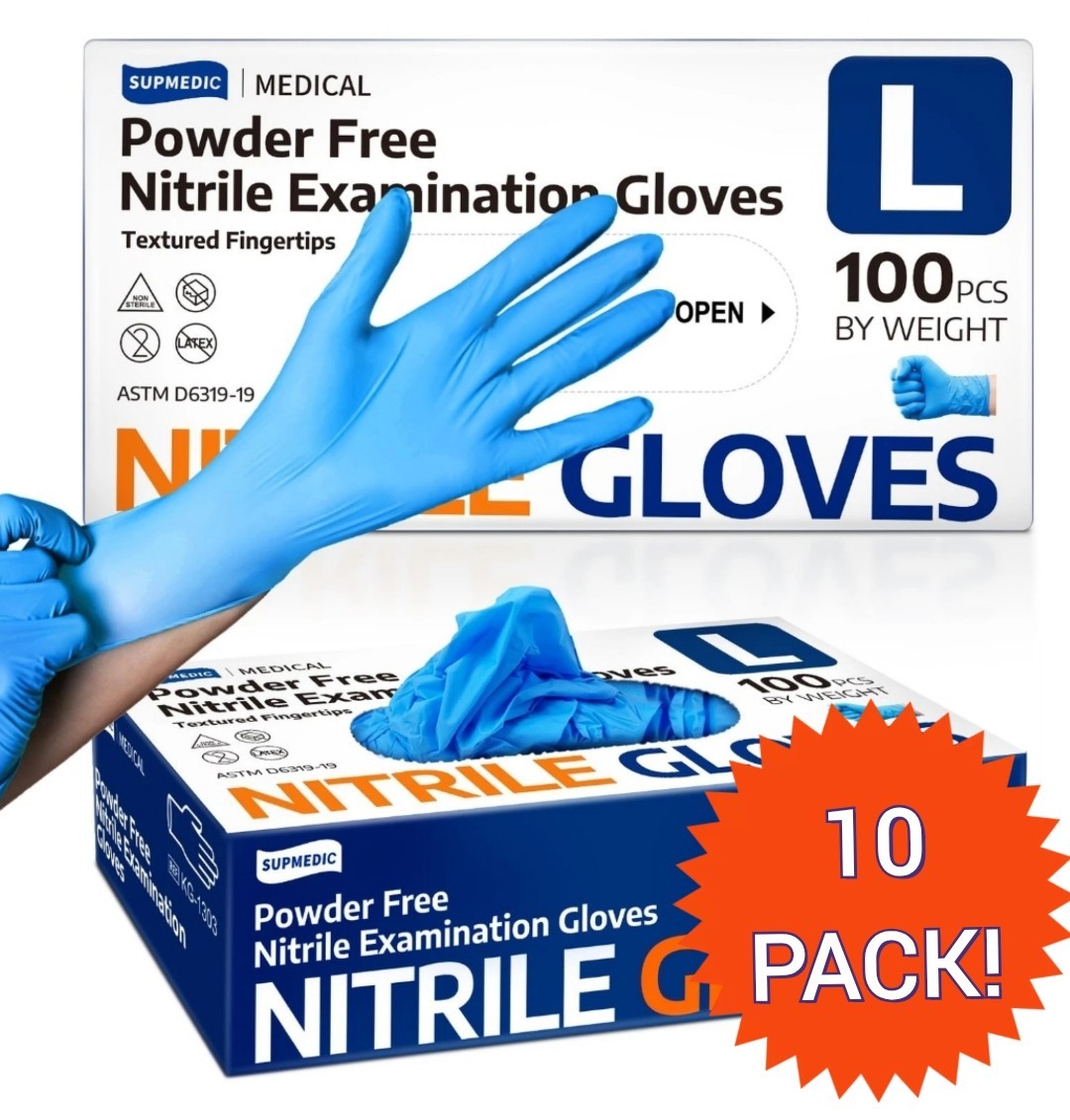10 Pack Medical Soft Max Nitrile Exam Gloves, 1000 Pcs Latex-Free Powder-Free