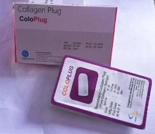 Pack of 25 Pcs ColoPlug – Resorbable Collagen Plug (Pure Collagen Sponge) 8x20mm