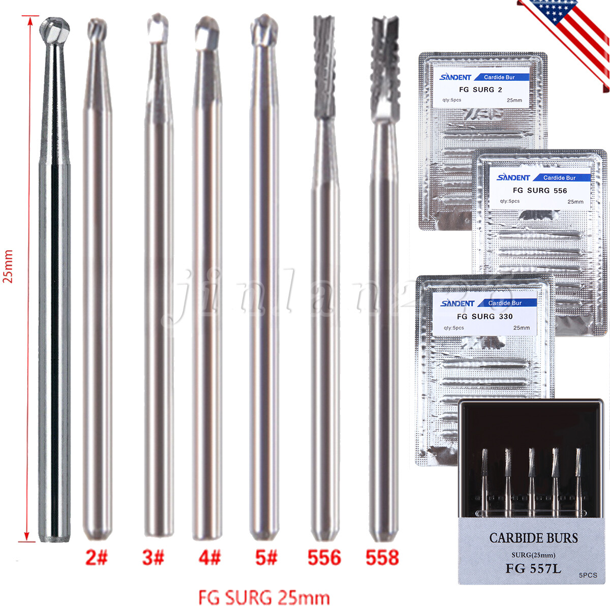 Dental Carbide Oral Surgical FG Burs Round FGOS 2-5 330 Friction Grip Surgery