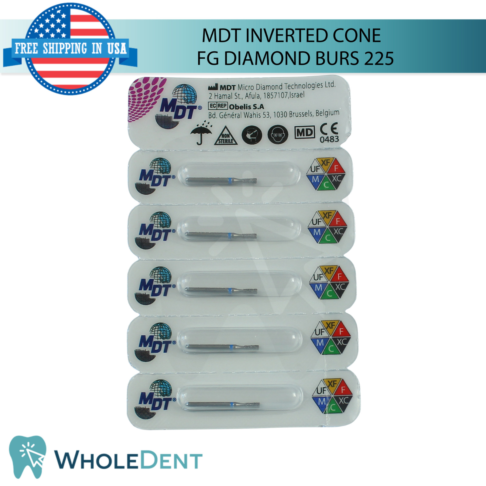 Dental MDT Inverted Cone 225 FG Diamond Burs Create Undercut L19.0mm Restorative