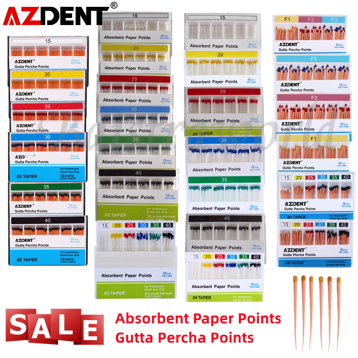 AZDENT Dental Gutta Percha Points &Absorbent Paper Points Endo Root Canal 15-40#