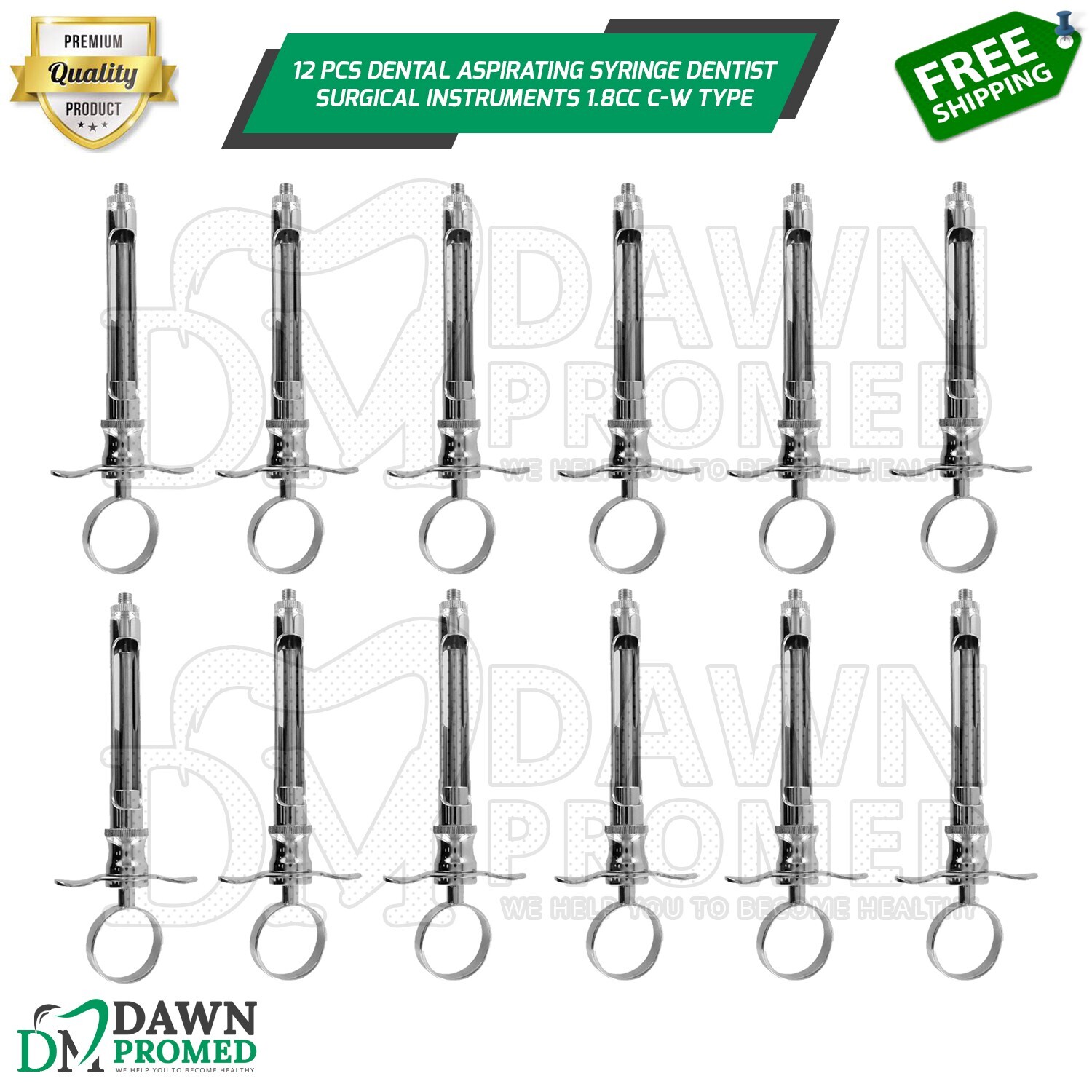 12 German Grade Dental Anesthetic Syringe Self-Aspirating 1.8CC Surgical Inst