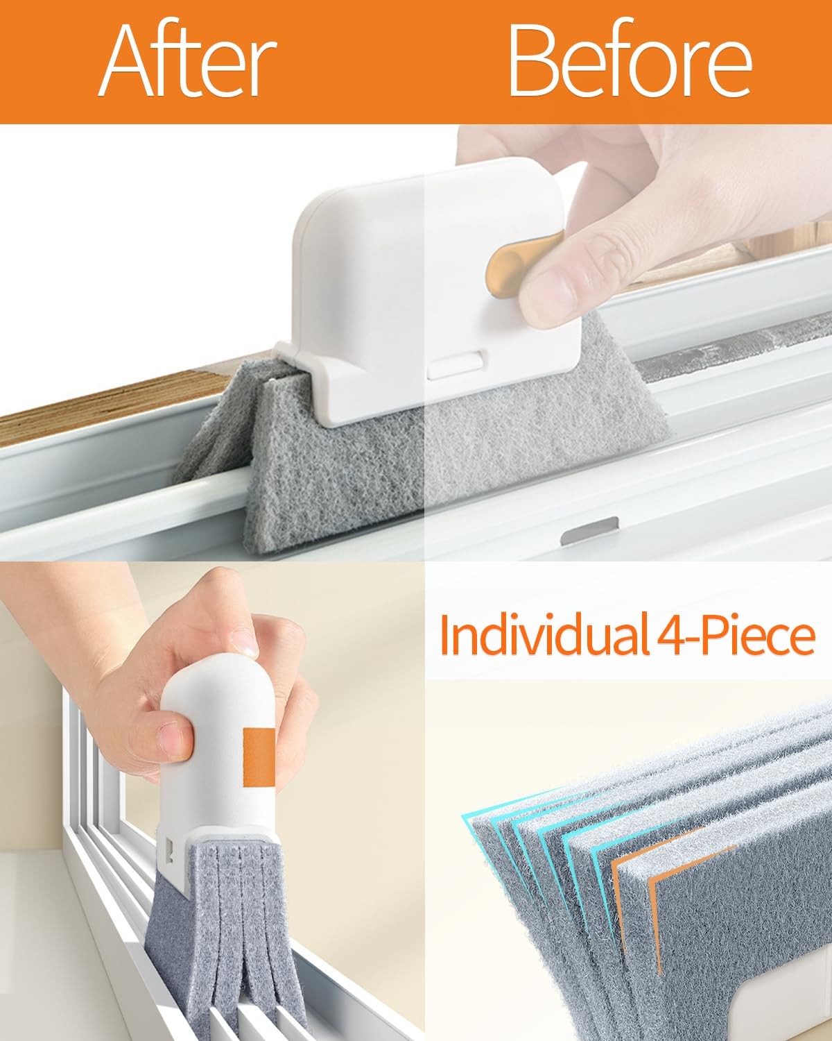 Window Sill Cleaner Tool – Hard Bristle Crevice Cleaning Brush, 8 PACK, Black