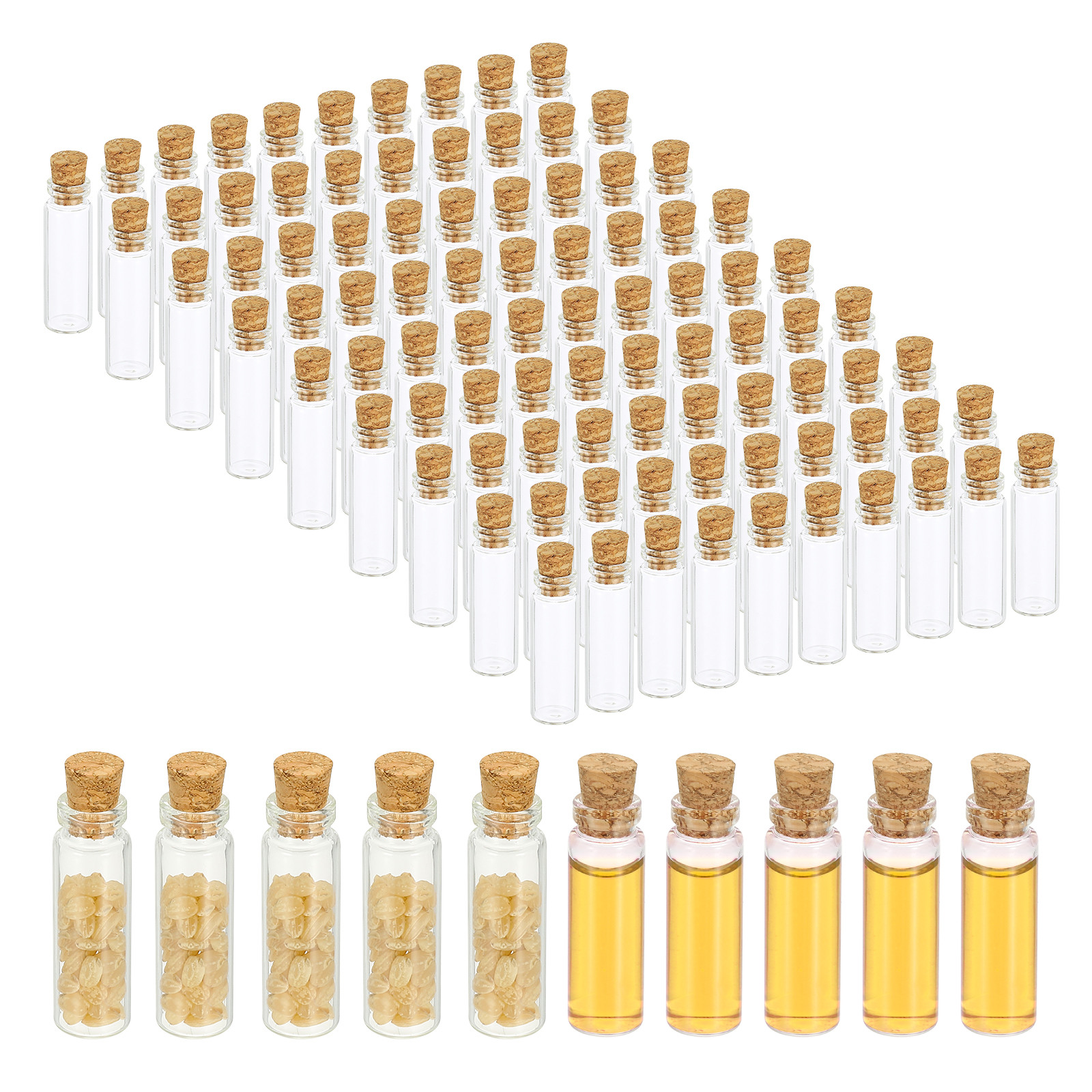2ml Tiny Glass Bottles Vials 100Pcs Mini Clear Bottles Glass with Cork Stoppers