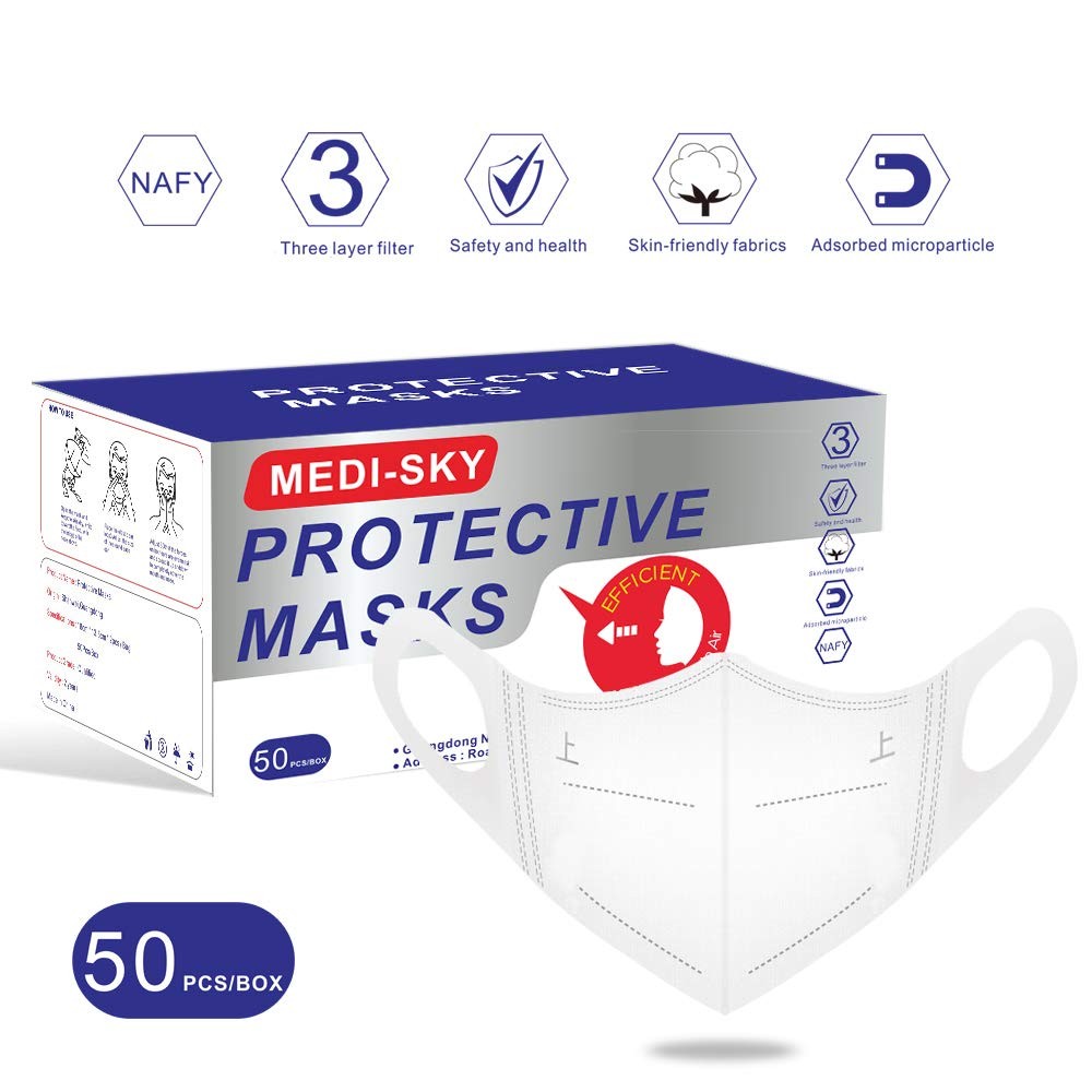 Medi-sky 3D Disposable Mask for 1 Count (Pack of 50), 3d White Disposal