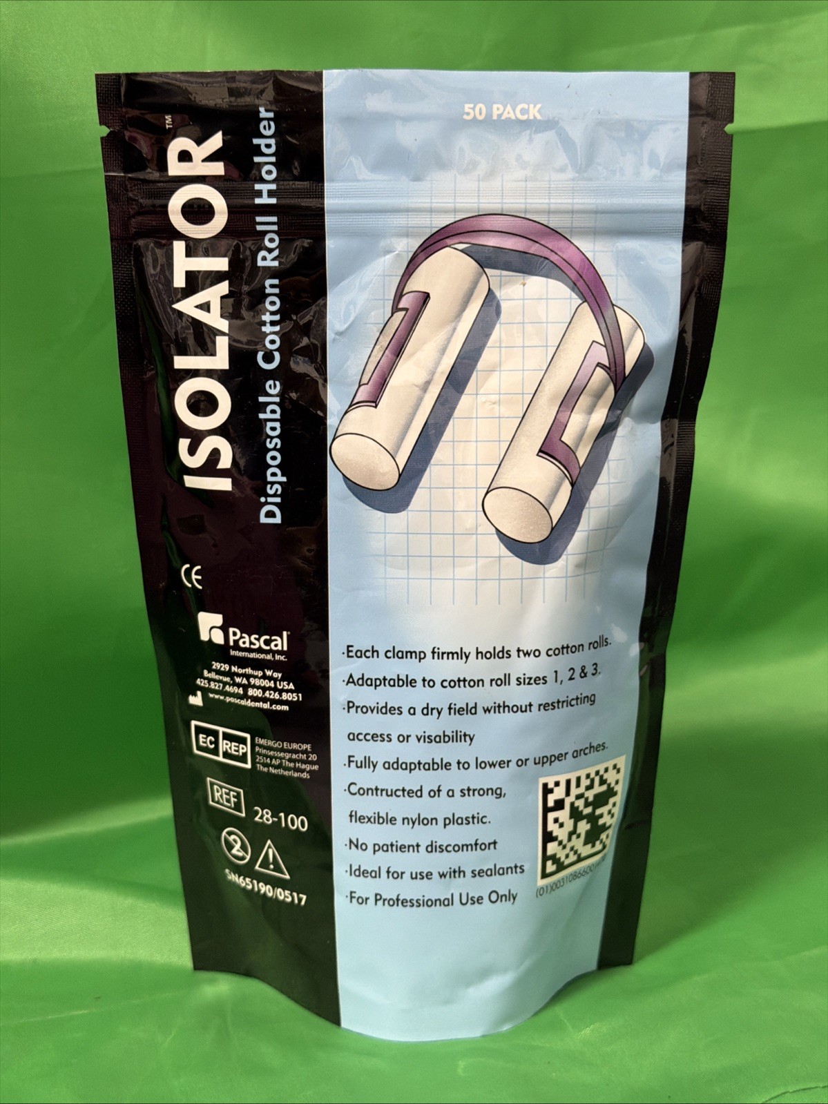 Pascal 28-100 Isolator Cotton Roll Dental Holder Purple Disposable 50/Pack