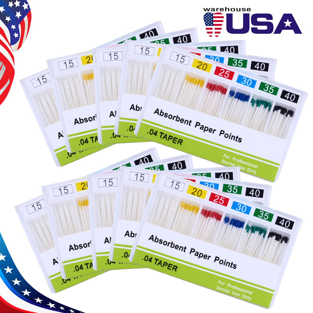 10X Punta papel absorbente de raíz de endodoncia dental Punta 0.04 Taper 15-40 #