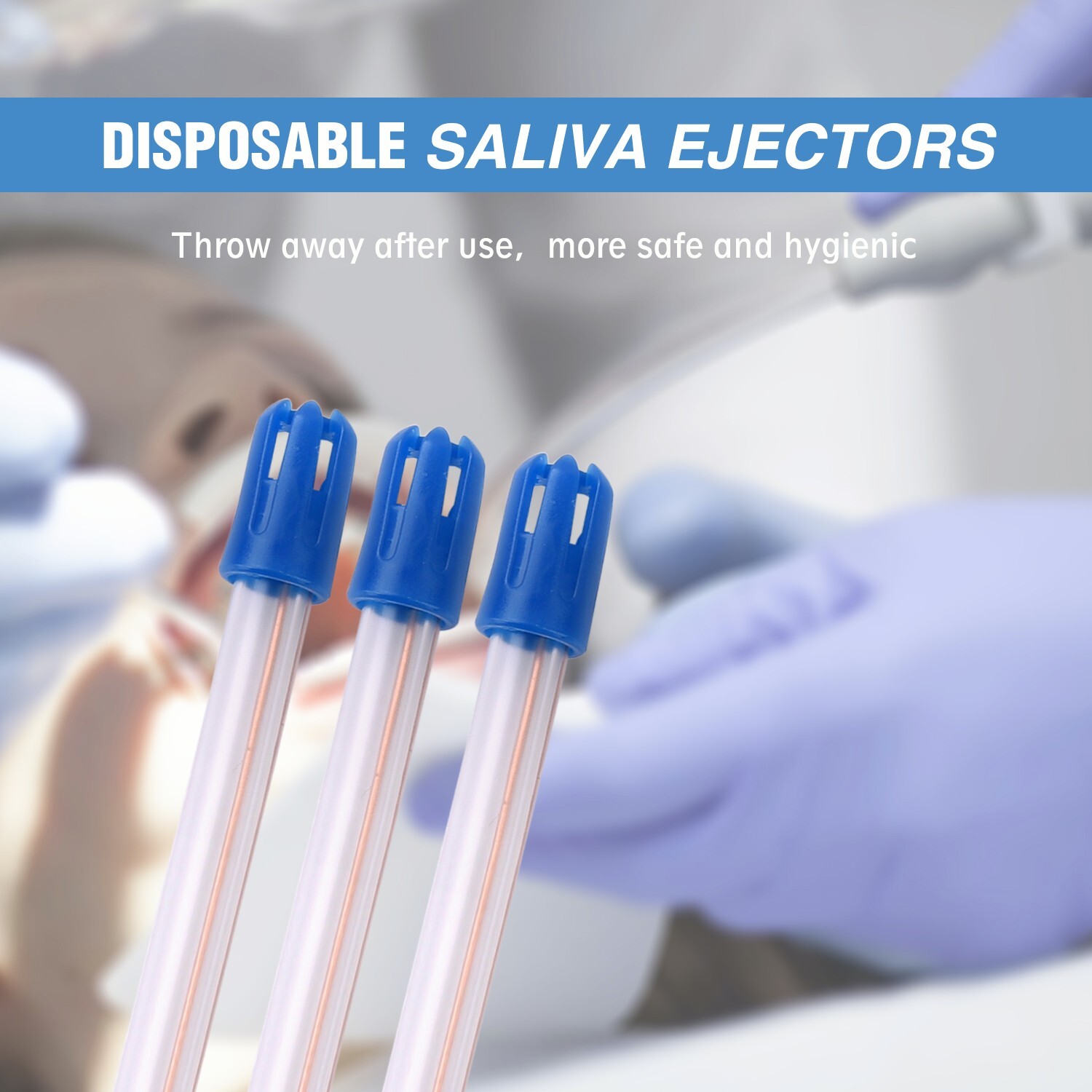 100pcs/bag Clear/Blue Disposable Dental Saliva Ejector Evacuation Suction Head