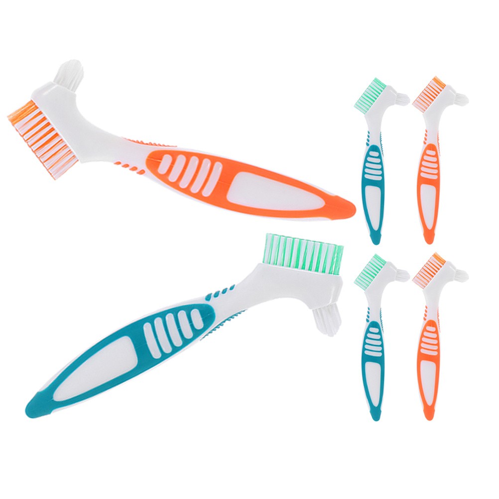 6 Pcs Denture Cleaning Brushes Dual Toothbrush For False Teeth Care Anti Handle