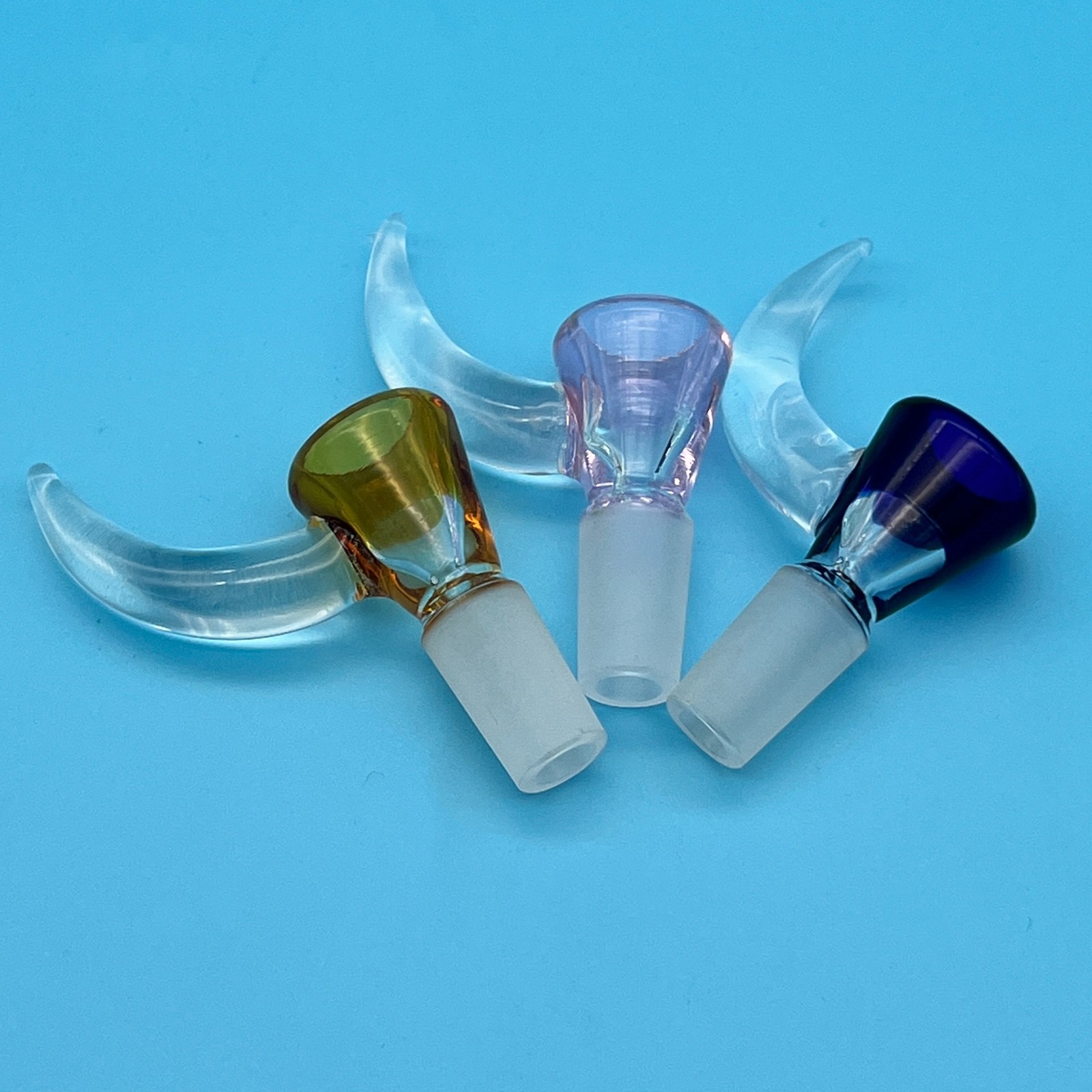 Thick Horn Handle Funnel Color Glass Slide Bowl 14mm Marble Tobacco Hookah Bong
