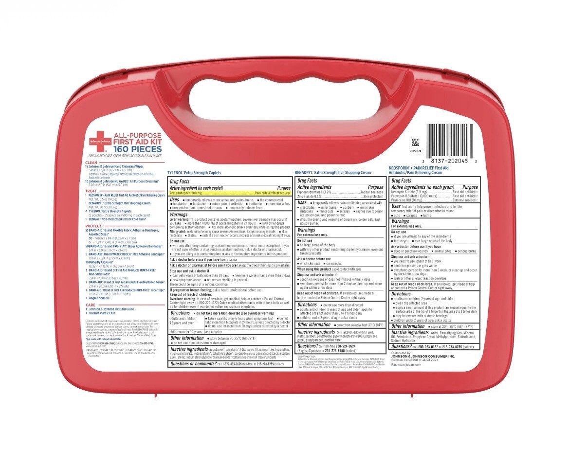 Johnson & Johnson Brand New Portable Compact First Aid Kit 160 pc Exp 8/27
