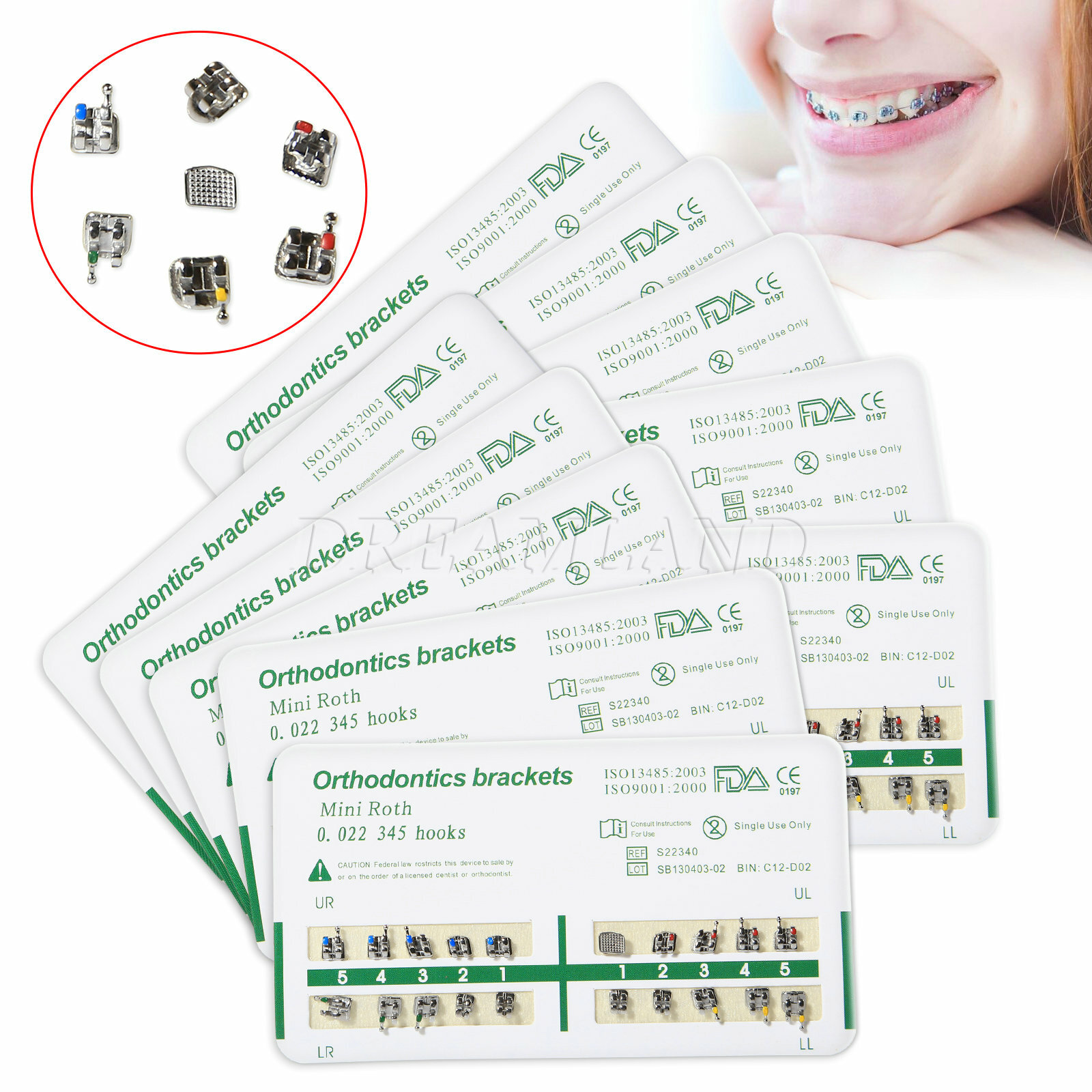 Dental Orthodontic Bracket Braces Mini Roth 022 3-4-5 Hooks FDA CE