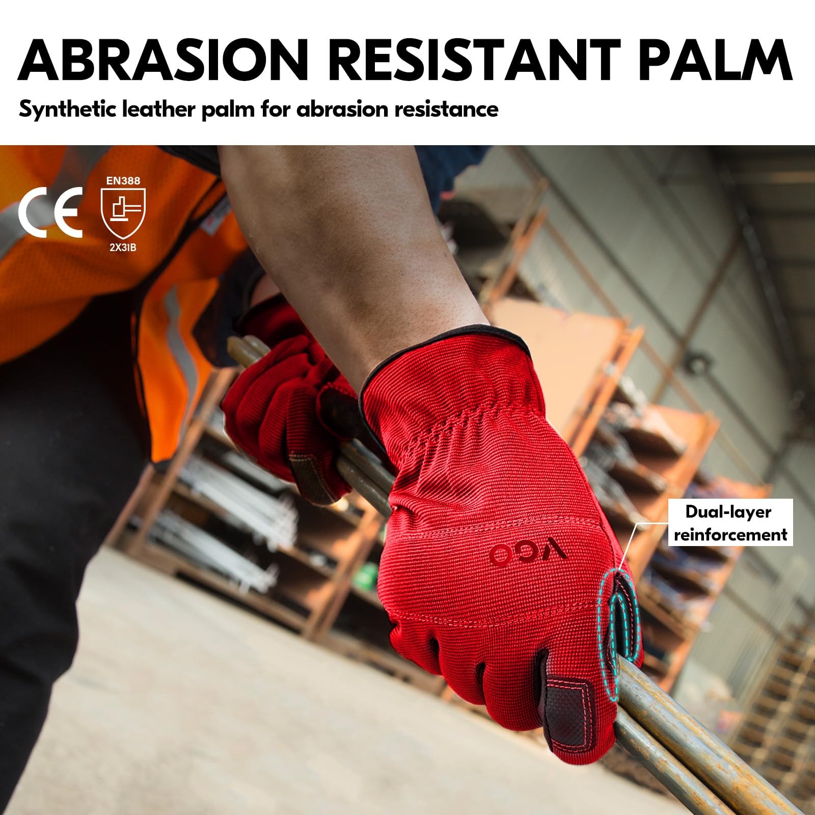 Vgo… 3-Pairs Synthetic Leather Work Gloves Multi-Purpose Light Duty Work