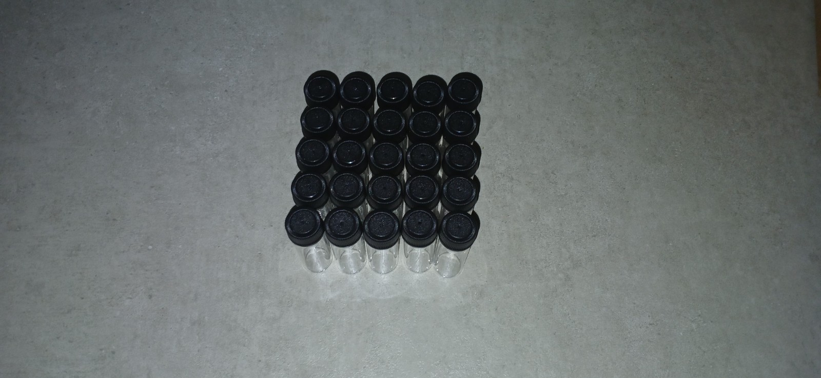 25 Pcs Clear Glass Vials [15mm X 45 mm] With 13-425 Black PP Foam Lined Caps