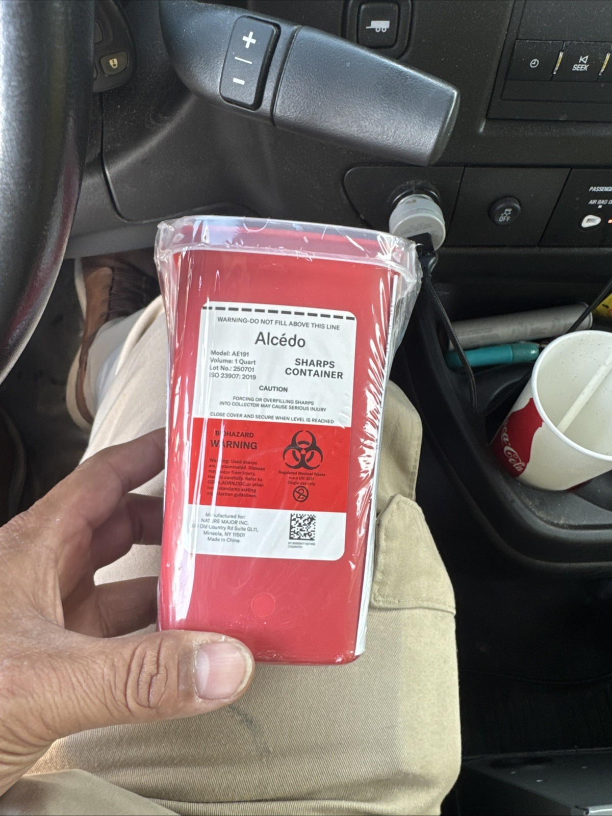 Alcédo Sharps Container for home use. Biohazard needle & syringe disposal