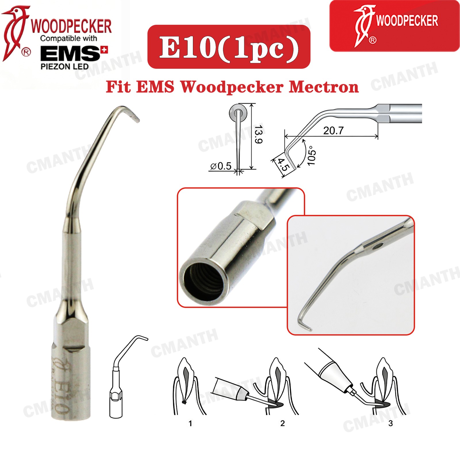 Woodpecker Dental Ultrasonic Root Scaler Tip Working Tip Fit EMS E10/11/10D/11D