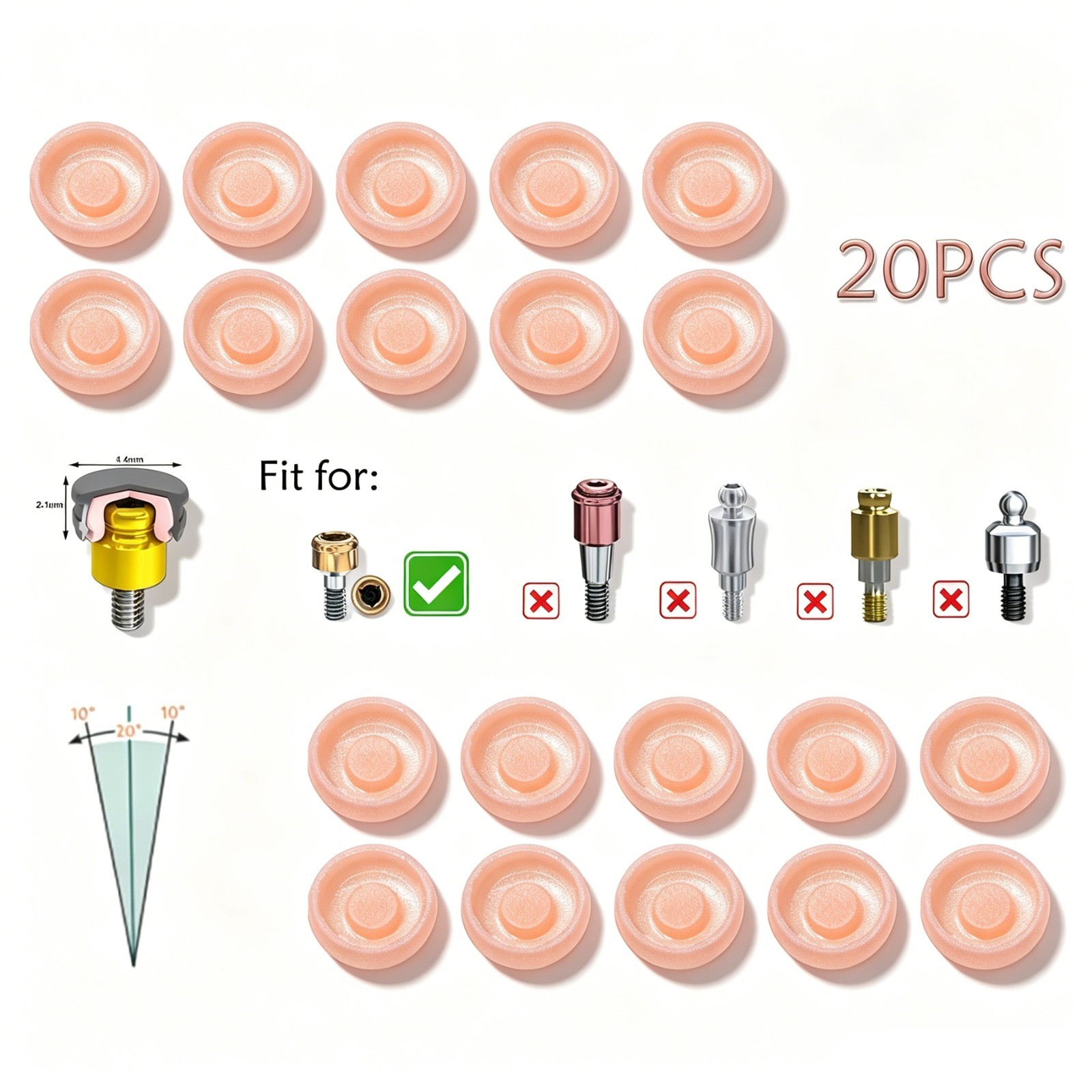 US 20Pcs Dental Overdenture Zest Locator Abutment Retention Male Caps Insert Set