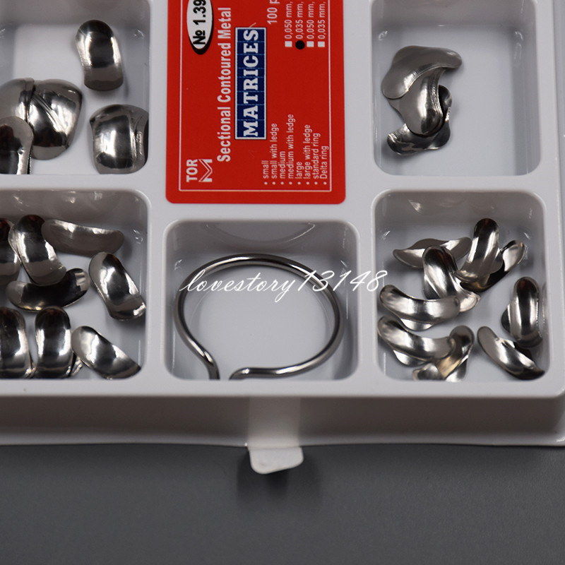Dental Sectional Contoured Matrices Full Matrix Kit 100Pcs 35 μm Hard + 2 Rings