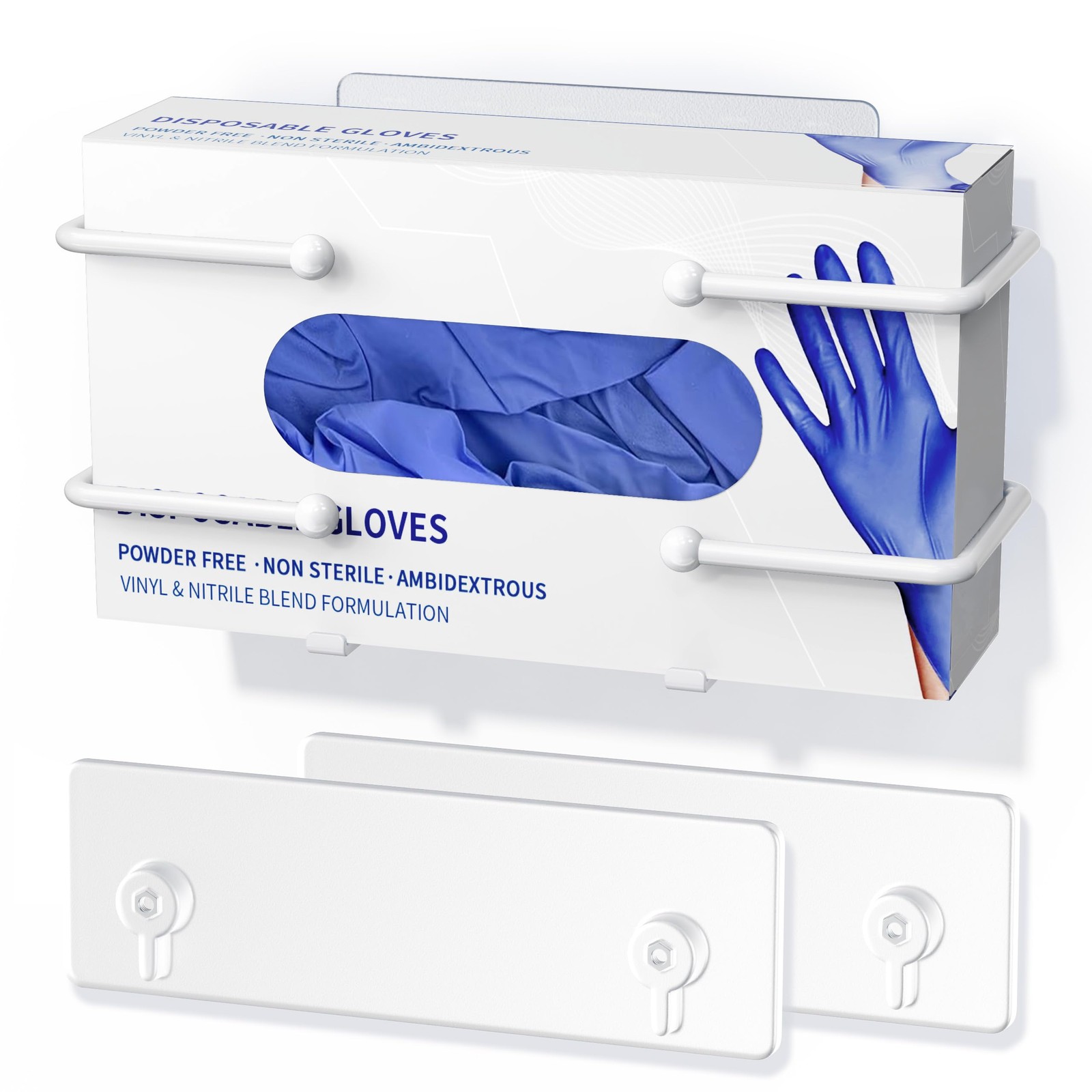 Glove Box Holder, Adhesive Wall-Mounted Metal Dispenser, Tool-Free white