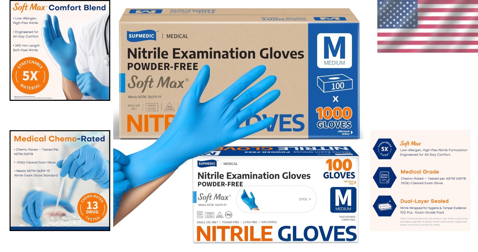 Soft Max Nitrile Gloves, 1000 Pcs – Disposable, Waterproof, Ambidextrous Fit