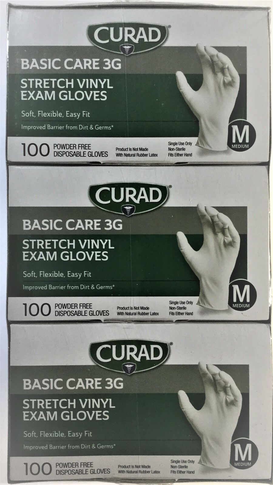 CURAD Basic Care 3G Stretch Vinyl Exam Gloves MEDIUM 300 Count – NIB
