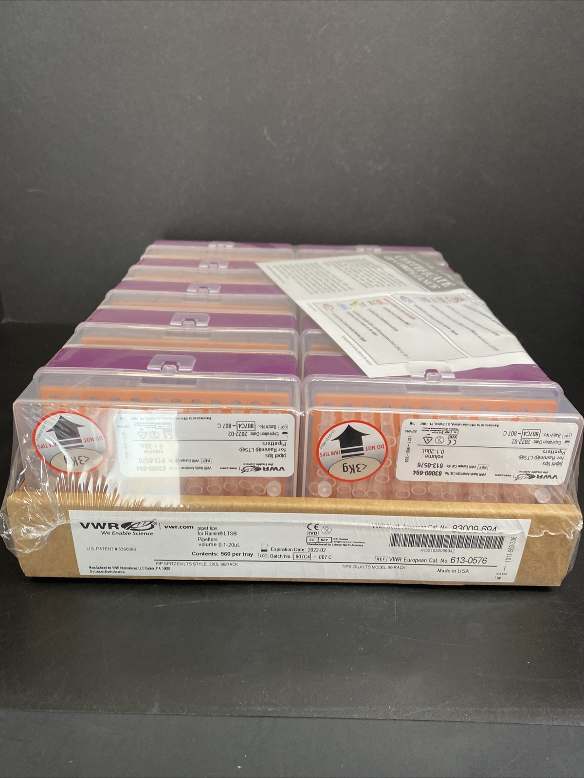 VWR Pipette Tips 20 ul for Rainin LTS 20 Racks with 96 Tips Each