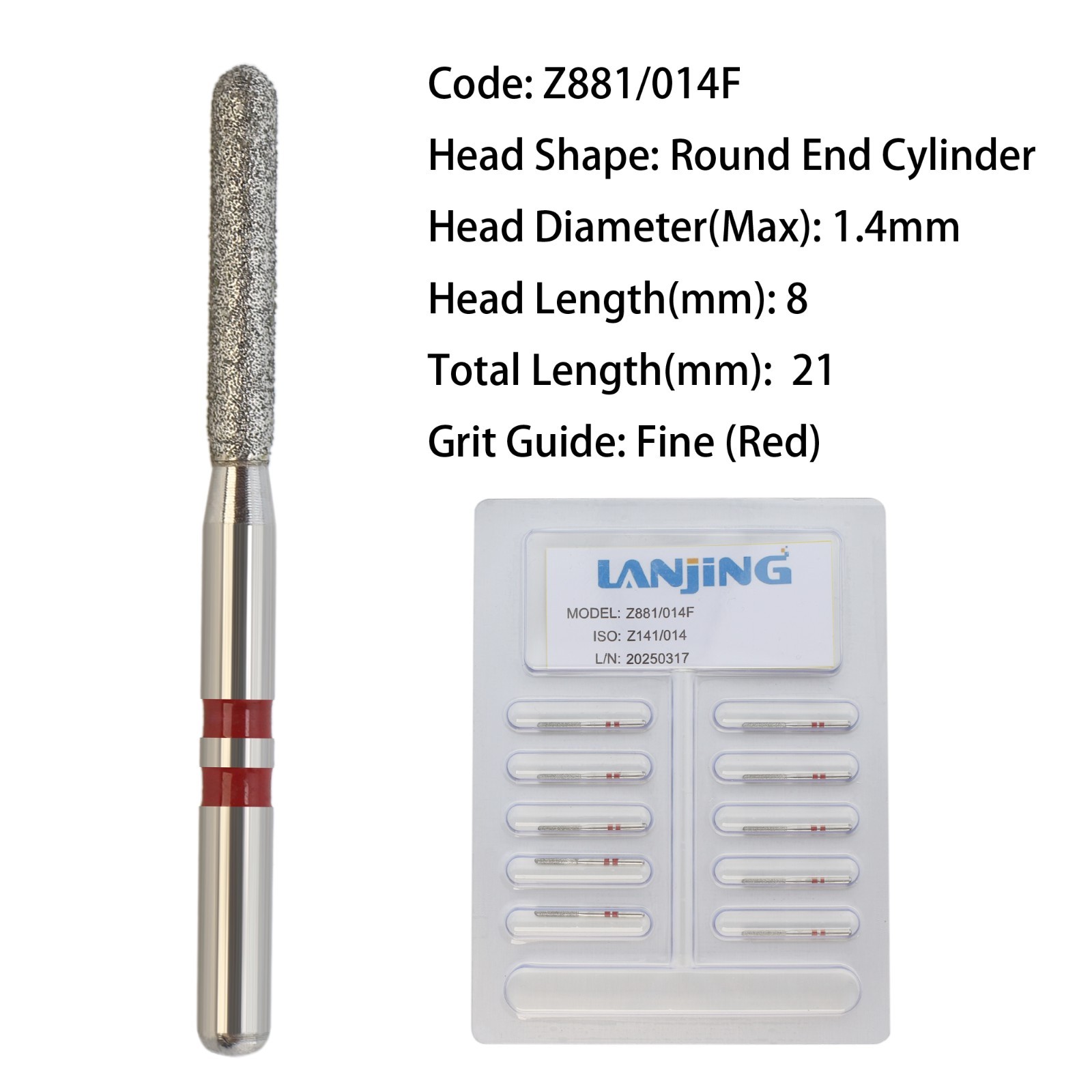 Zirconia Cutting Dental Diamond Burs FG Round End Taper Cylinder for High Speed