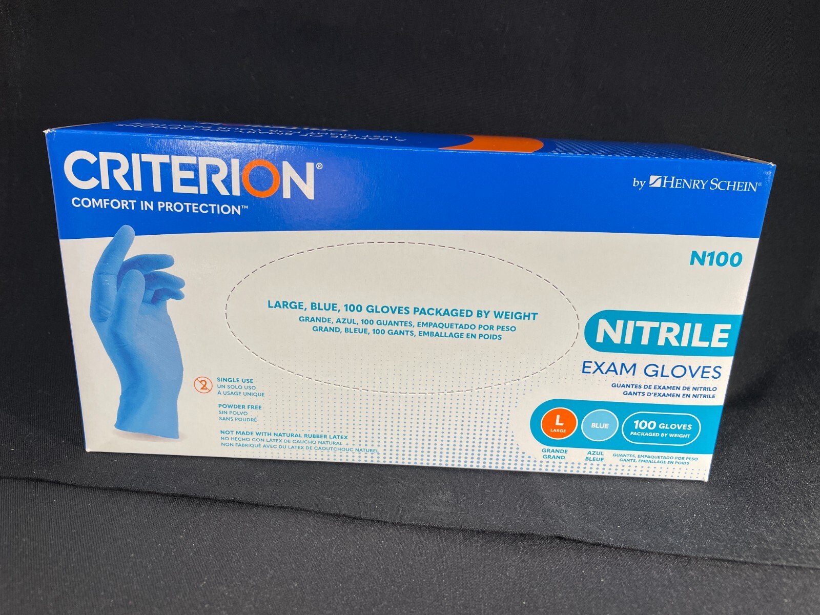 Criterion N100 Blue Nitrile Exam Gloves Large – 100/Box Brand New – Awesome