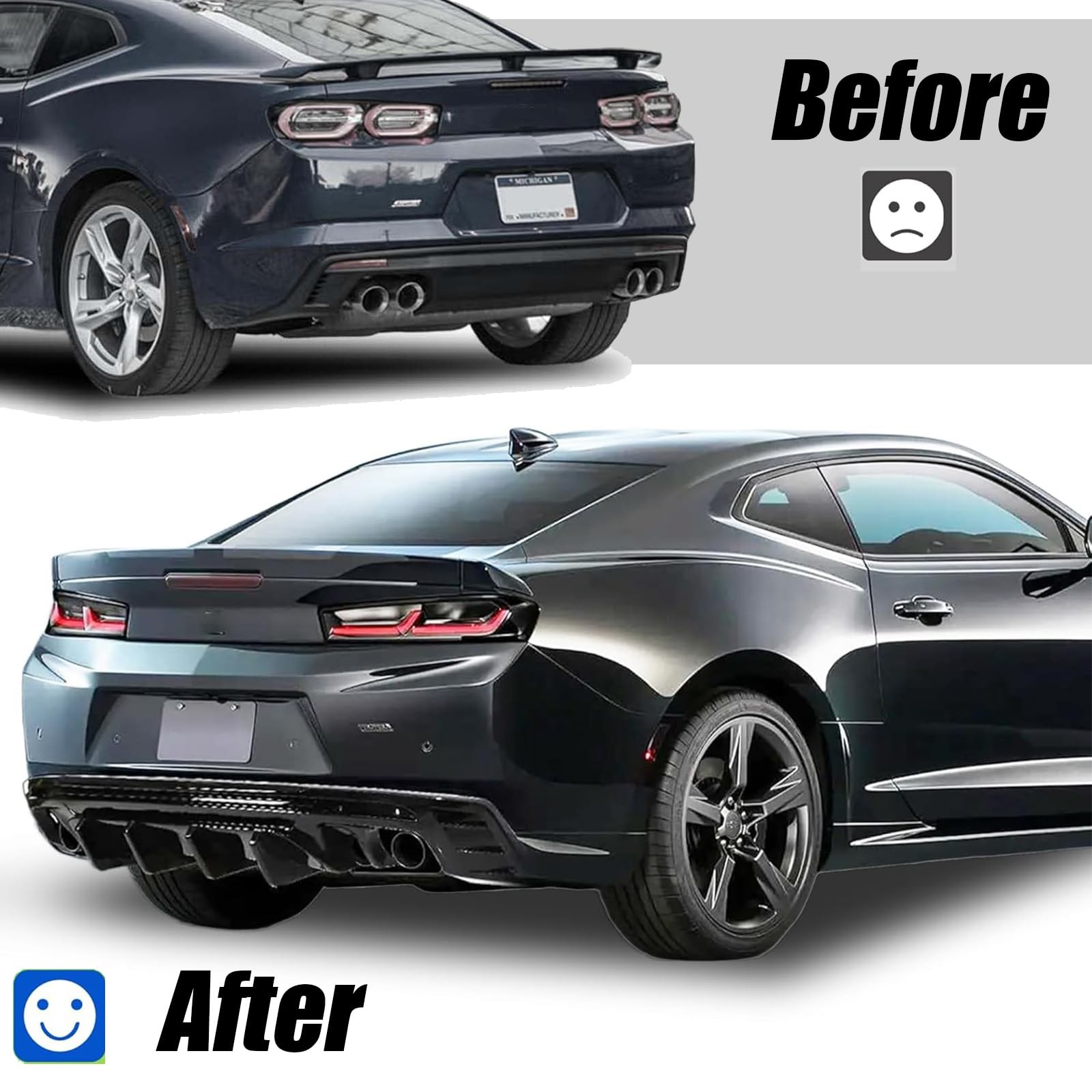 Rear Bumper Diffuser for 2016-2025 Camaro Coupe Convertible Glossy Black