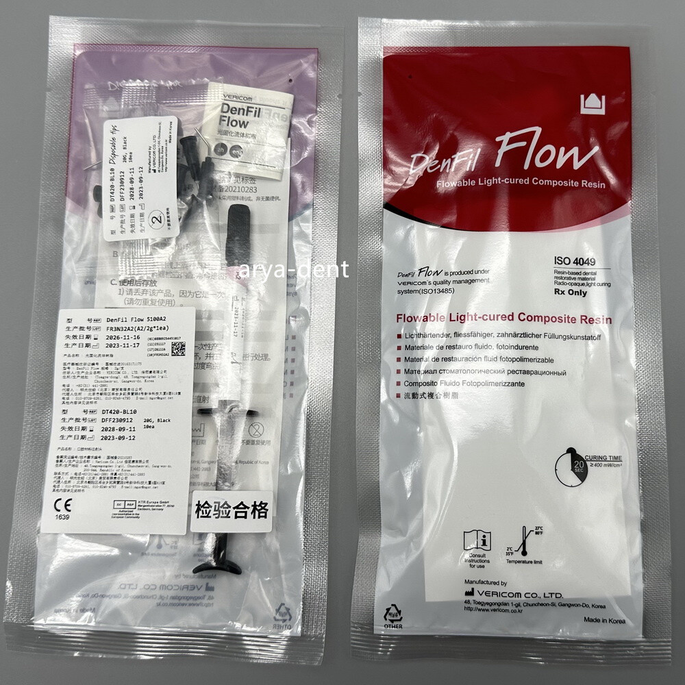 DenFil Flow Light-cured Flowable Composite Resin Syringe w TipsA1/A2/A3/A3.5/B1