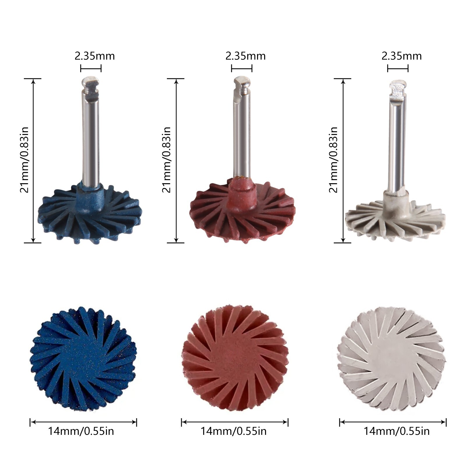 Dental Porcelain Zirconia Grinding Polishing Wheel Kit RA 2.35mm Rubber Diamond