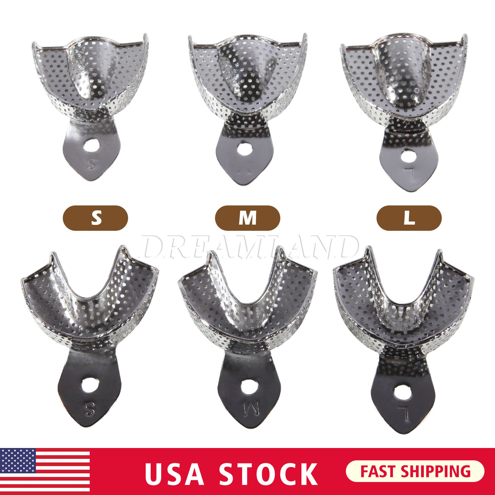 6 Dental Impression Trays PERFORATED Stainless Steel METAL Autoclavable