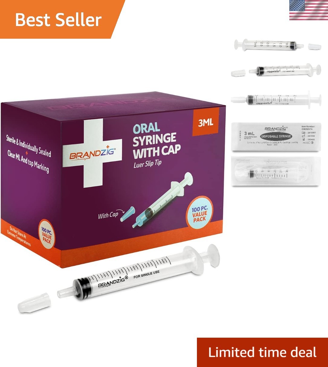 100 pack of 1ml Syringe with Caps