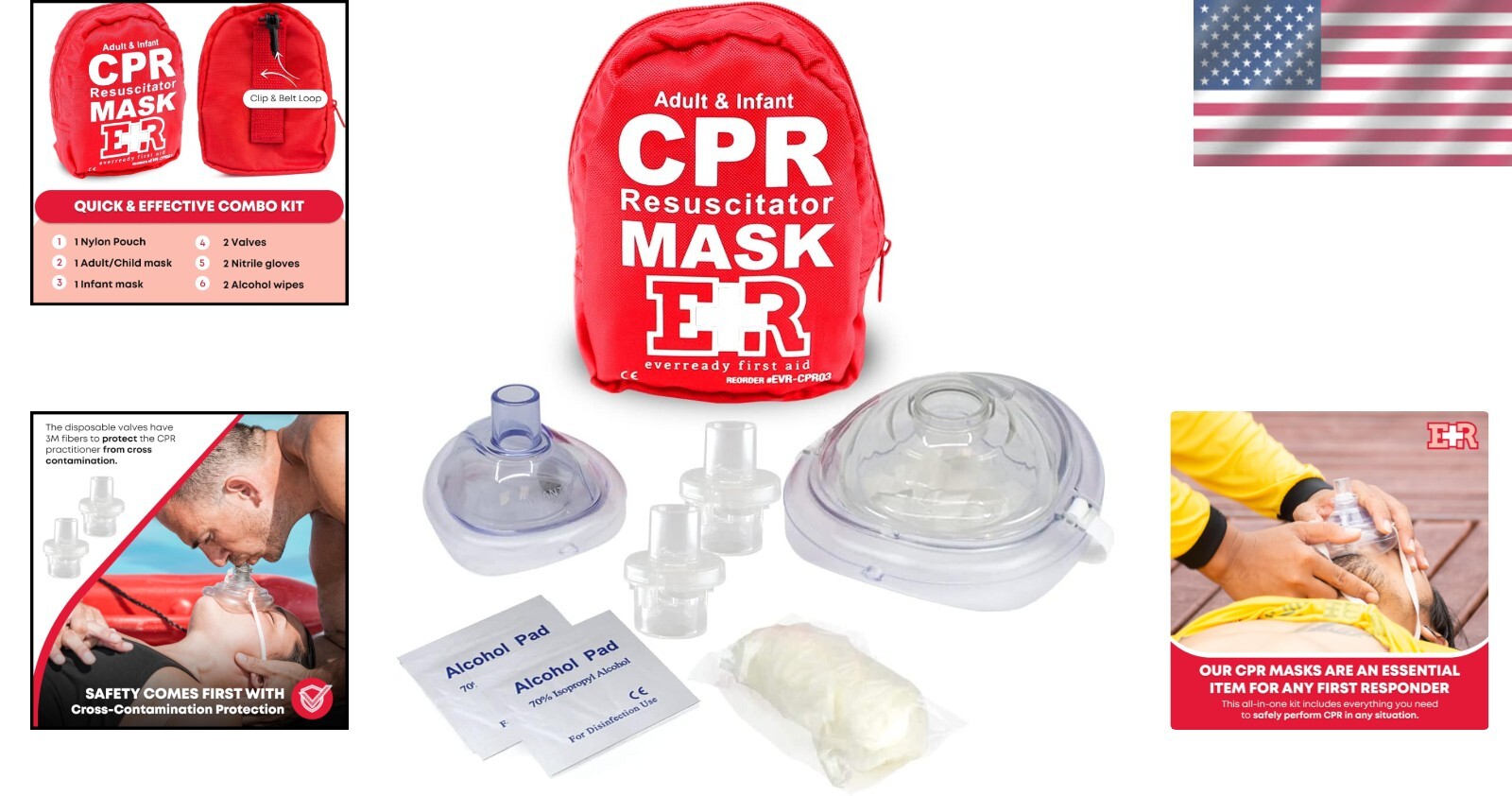Disposable CPR Mask Combo for Adults & Infants with Gloves – Emergency Ready