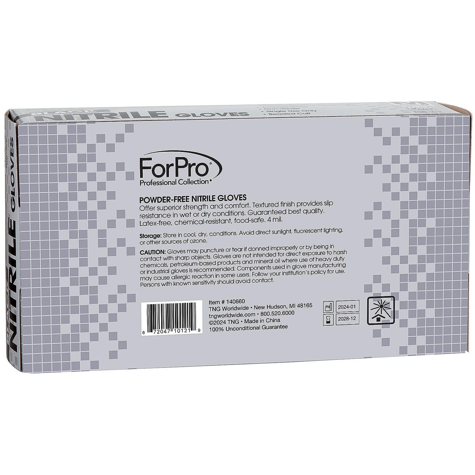 ForPro Disposable Nitrile Gloves, Black, Medium, 100~Count