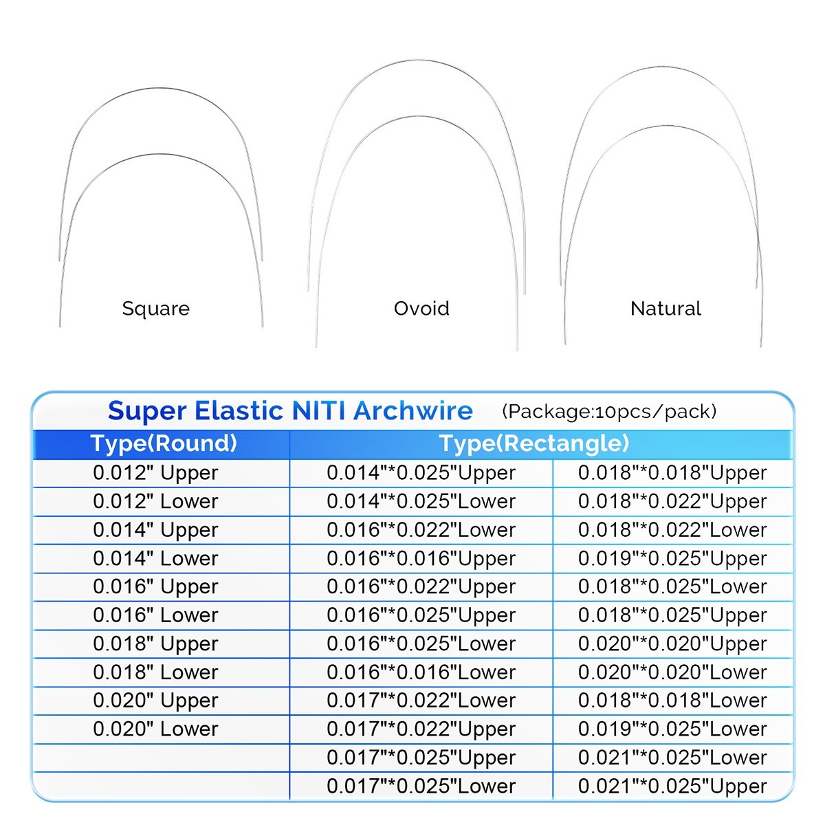 AZDENT Plus Dental Ortho Super Elastic NiTi Arch Wires Round Ovoid 10pcs/Bag