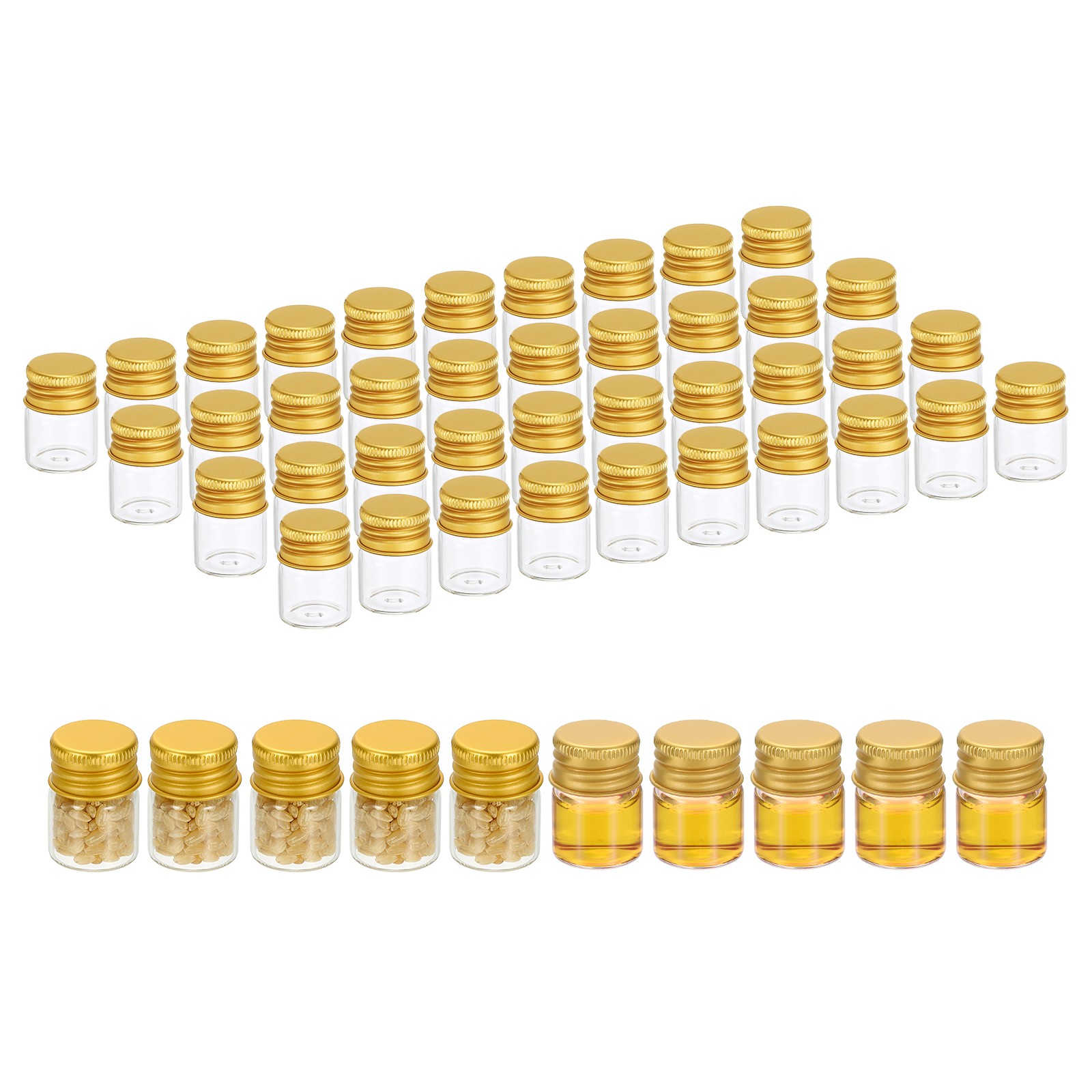 50Pcs 5ml Clear Glass Vials Small Liquid Sample Vial with Screw Caps Golden