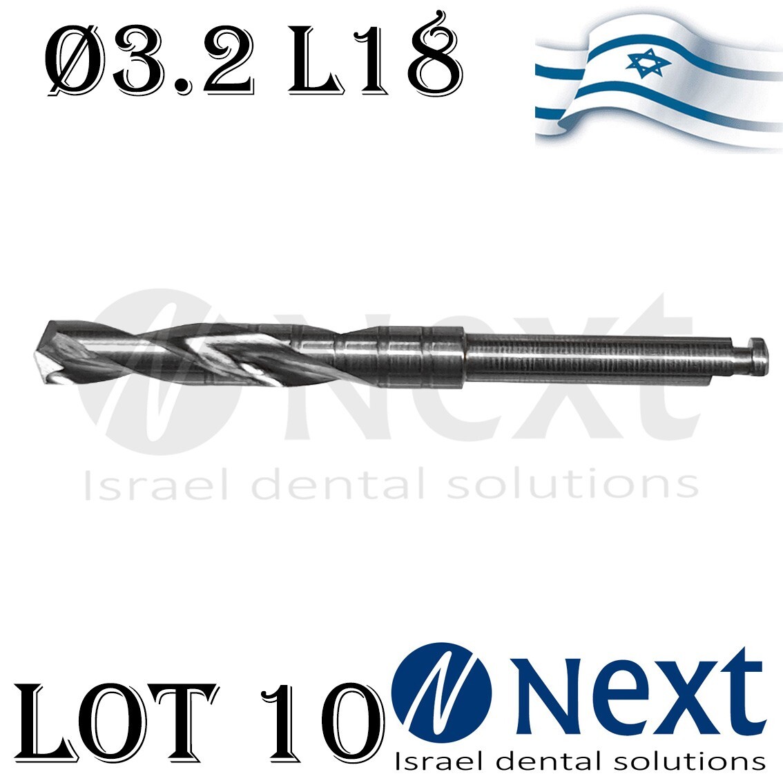 LOTx 10 Dental Surgical Drill External Irrigation 3.2 mm L 18 Israel made 21