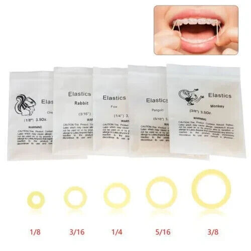 Dental Ortho Elastics Latex Braces Orthodontic Rubber Bands 15 Sizes For Choice