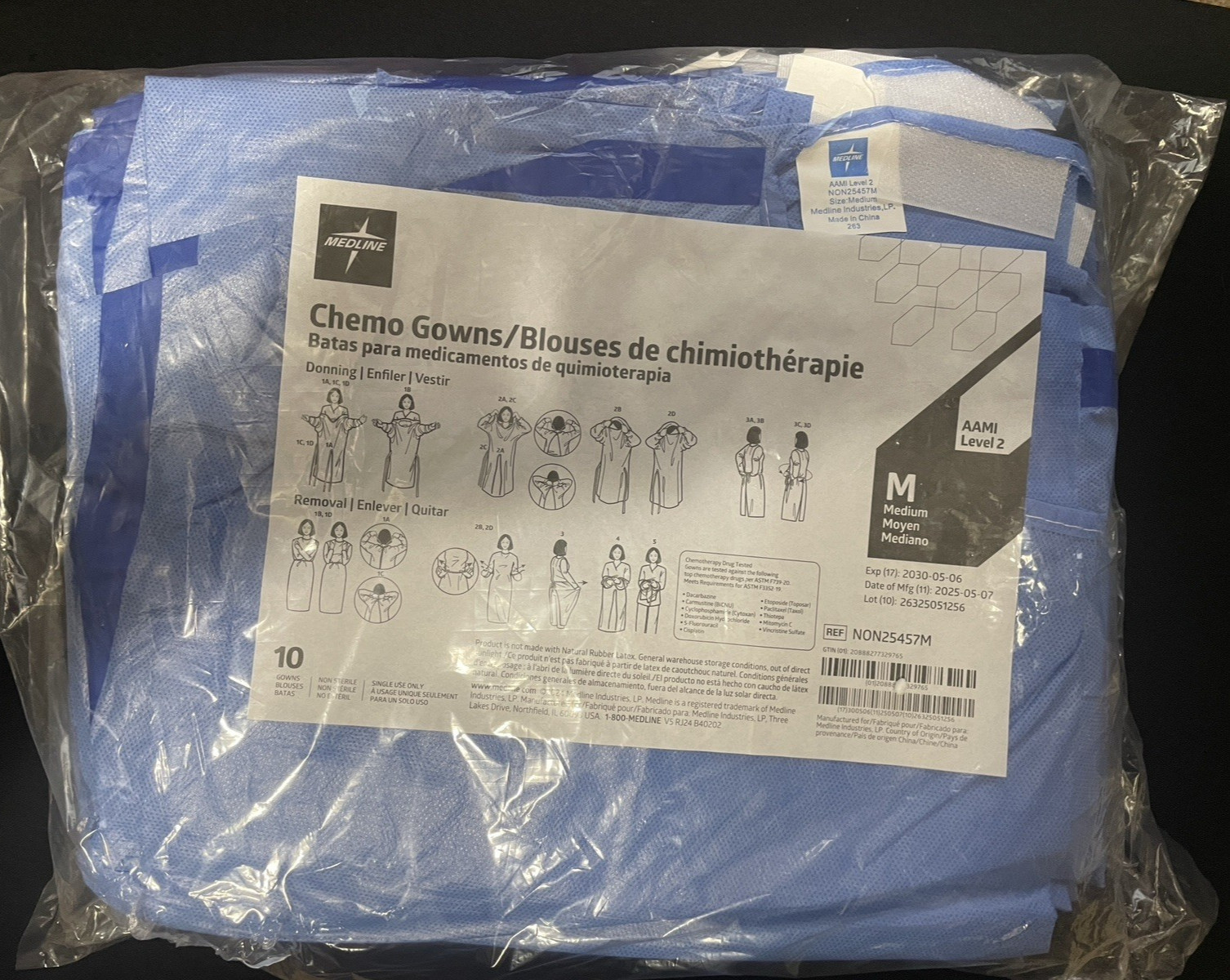 10 Pack of Medline Protective Procedure Chemo Gowns – Size Medium NEW