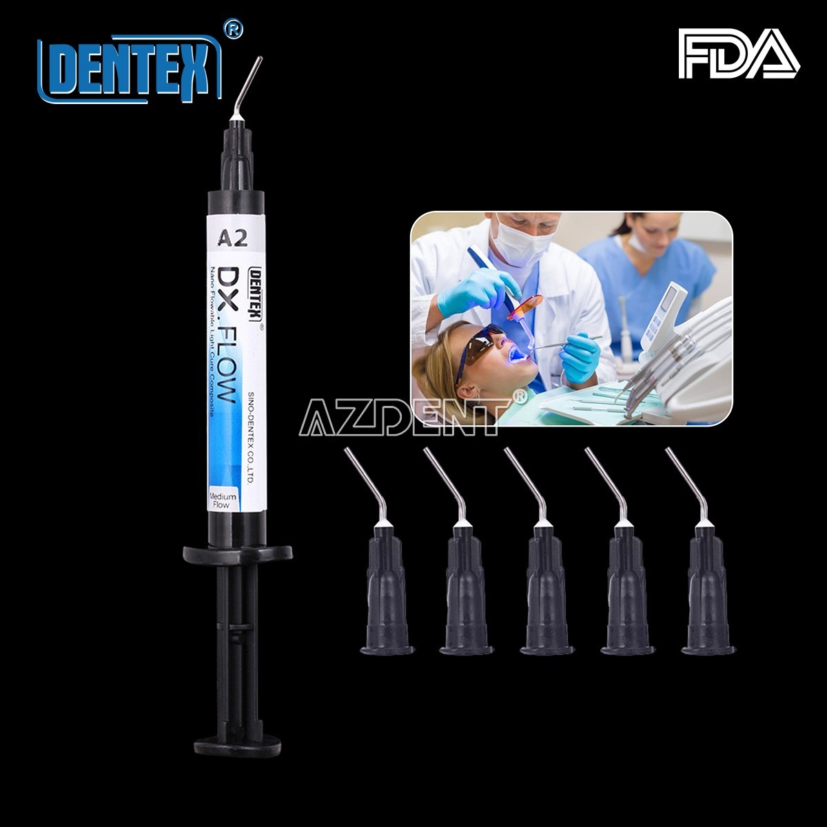 Dentex Dental Light Cure Flowable Composite Resin Tooth A2 Medium Flow